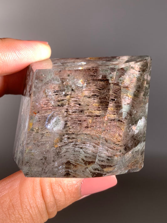 Pink and Sage-Green Layered Garden Quartz Polished Freeform from Zambia