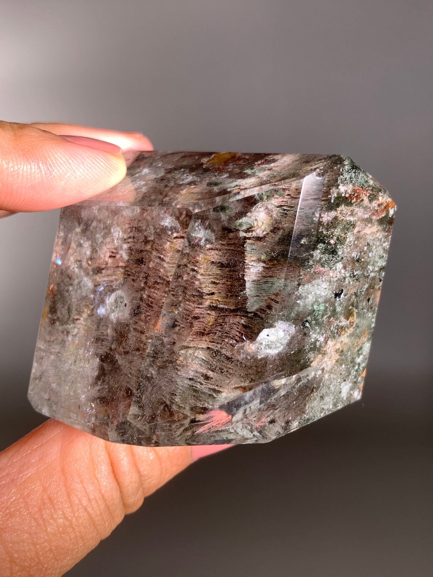 Pink and Sage-Green Layered Garden Quartz Polished Freeform from Zambia