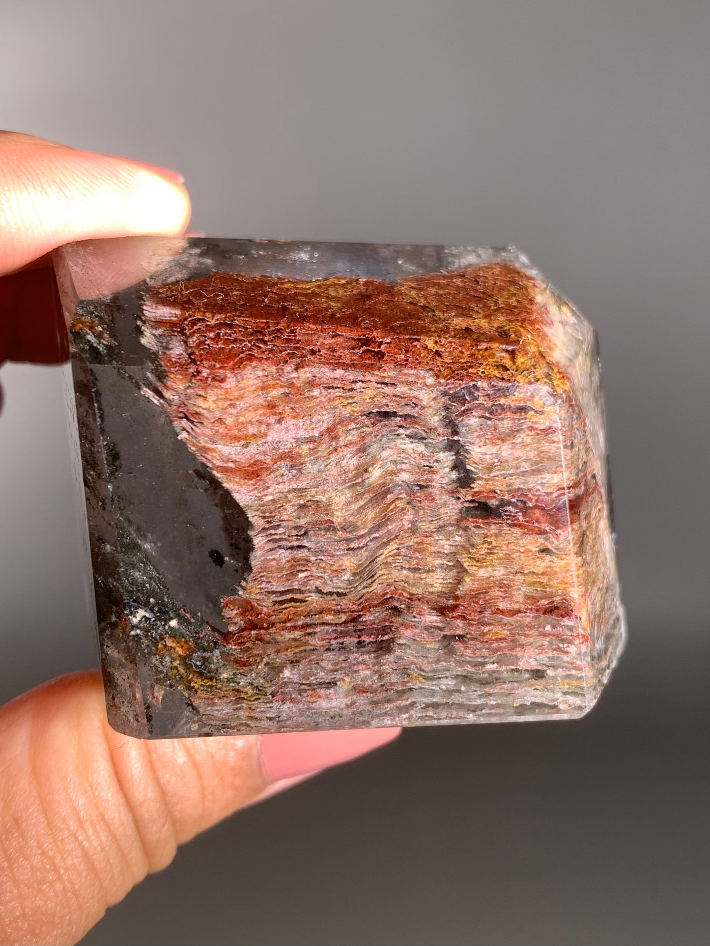 Pink and Sage-Green Layered Garden Quartz Polished Freeform from Zambia