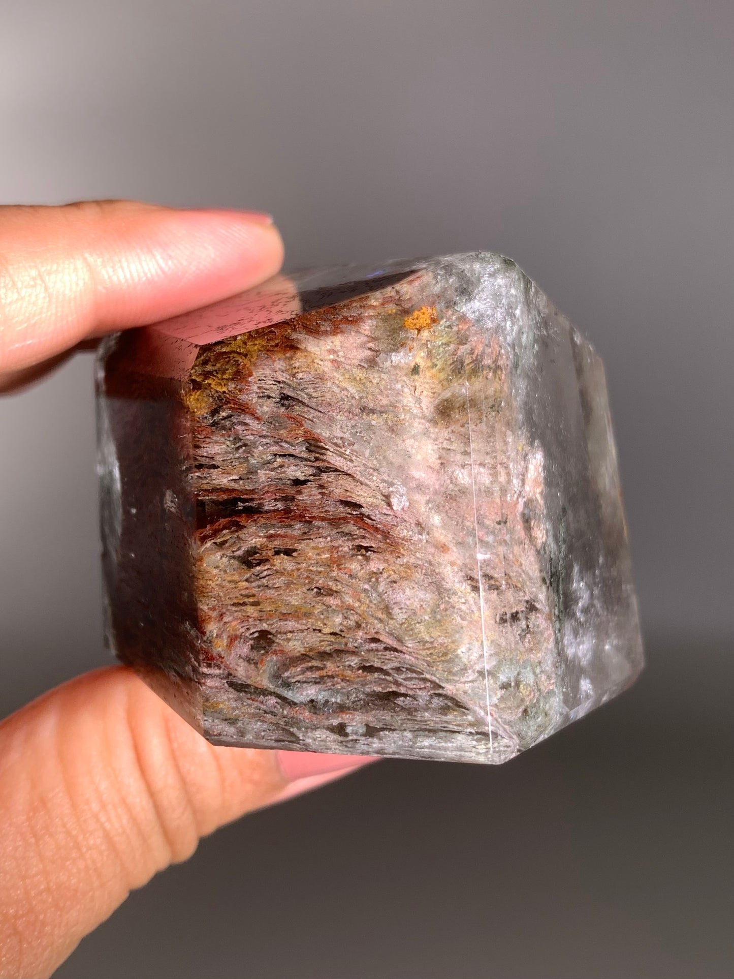 Pink and Sage-Green Layered Garden Quartz Polished Freeform from Zambia