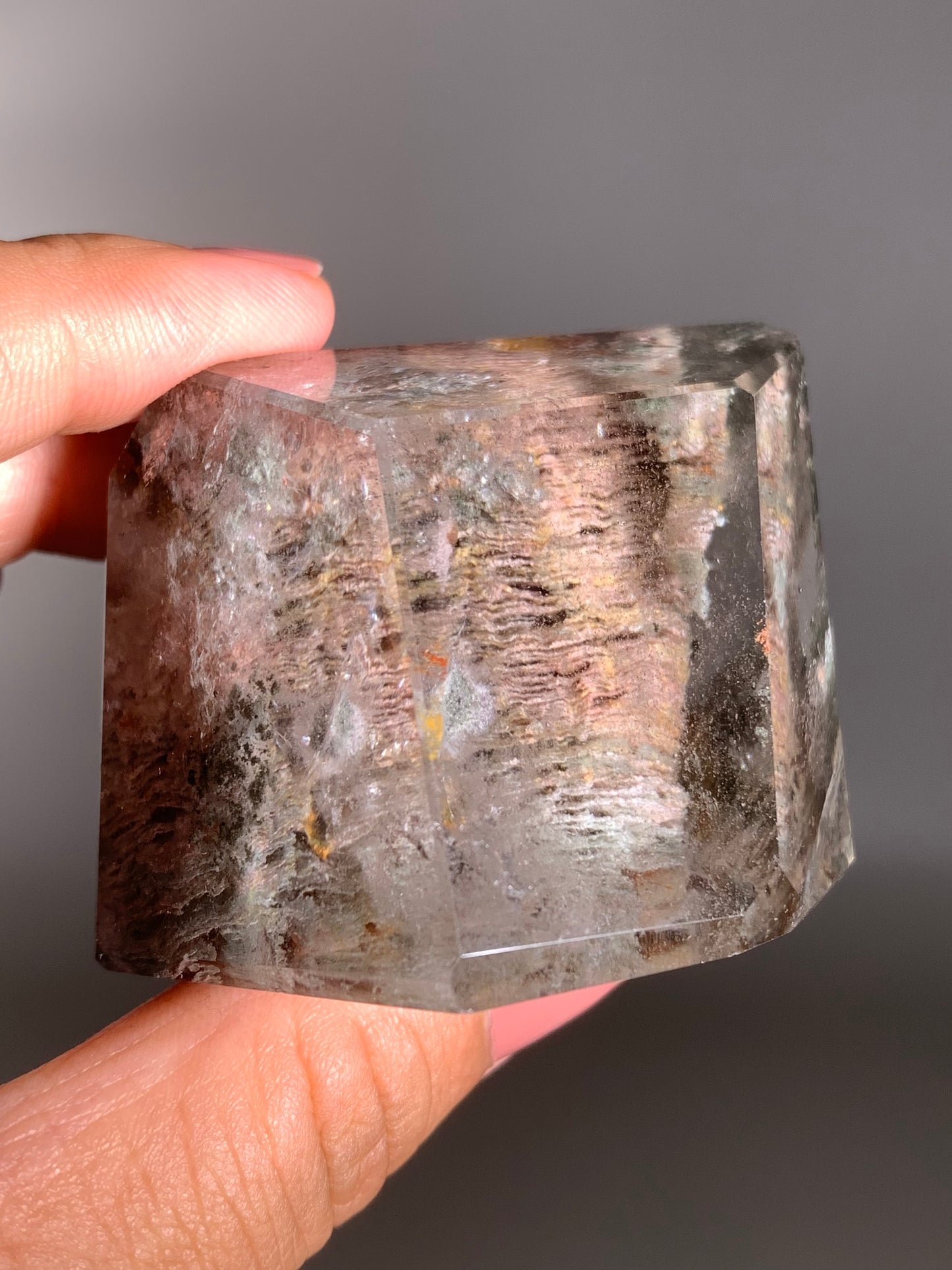 Pink and Sage-Green Layered Garden Quartz Polished Freeform from Zambia