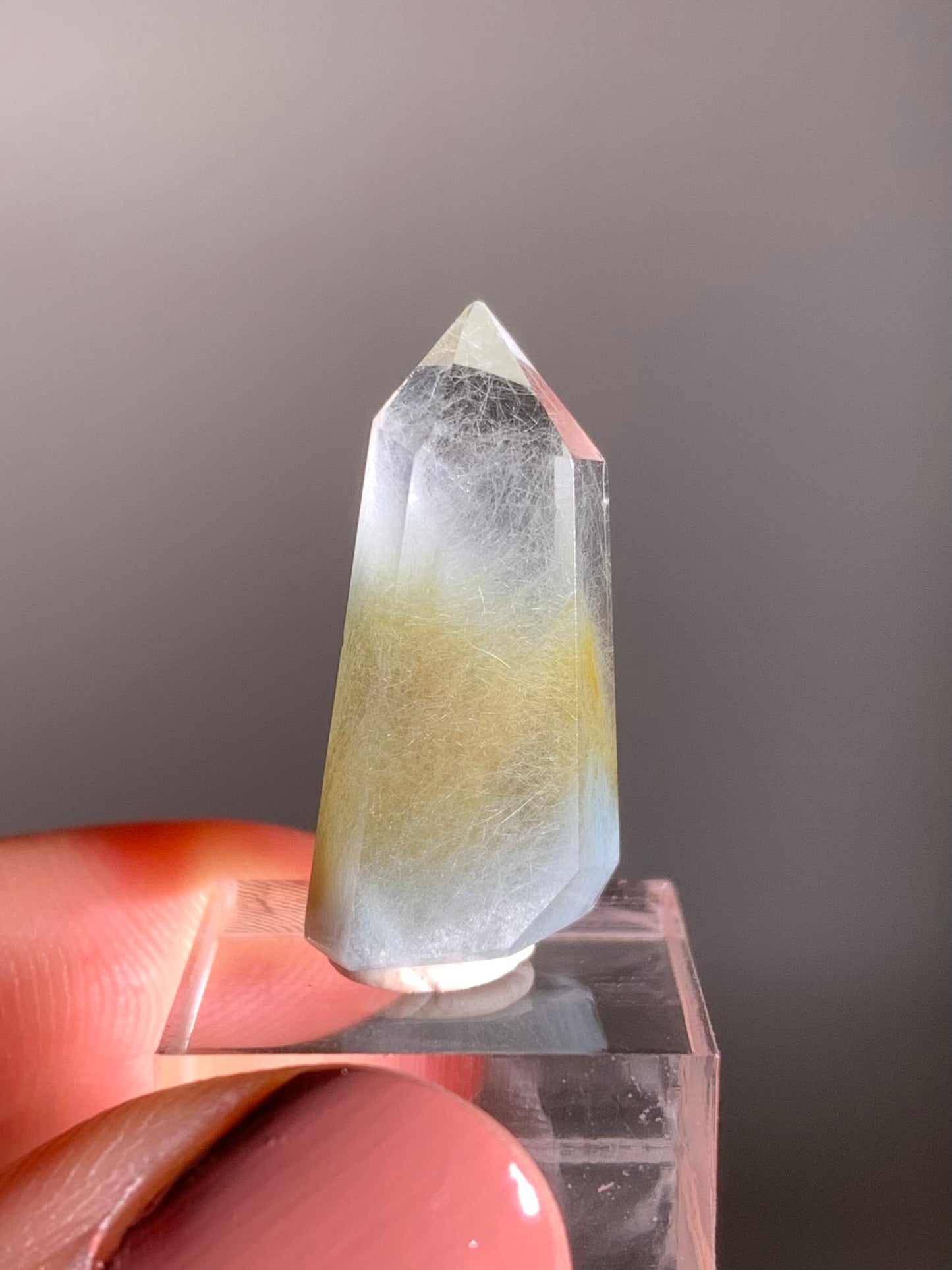 Blue & Yellow Amphibole Quartz Polished Tower