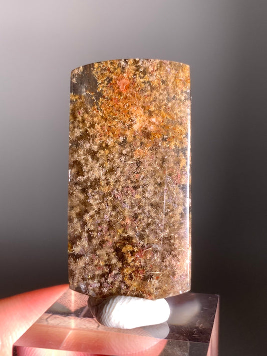 Rare, Richly Packed Gold & Silver Flower Rutile with Purple Lodolite Quartz Polished Freeform