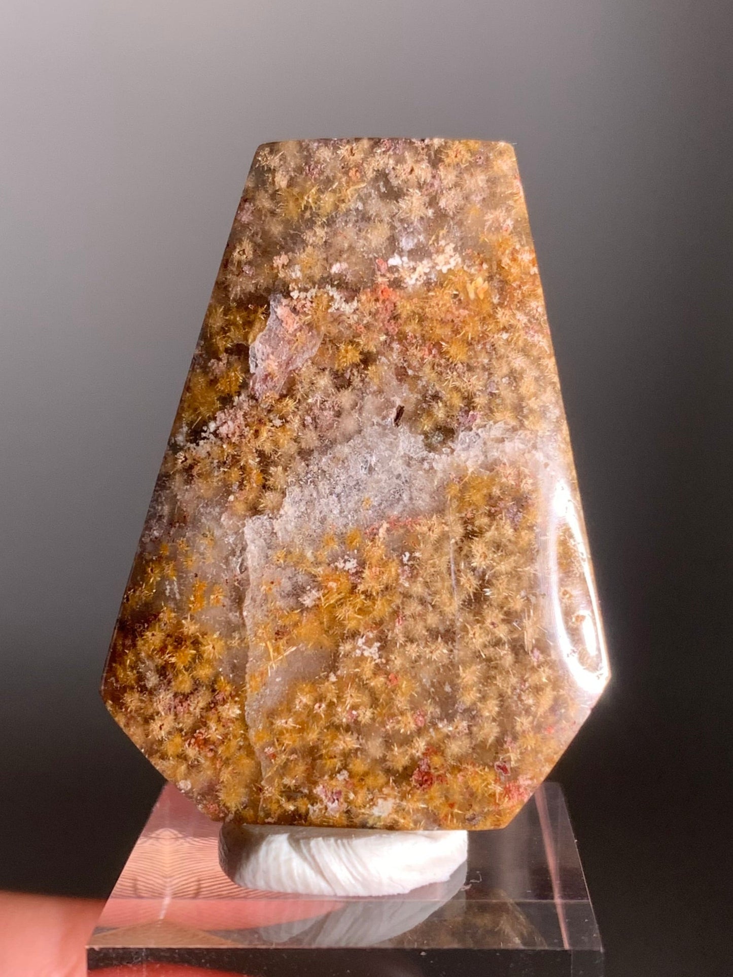 Rare, Densely Packed Gold Flower Rutile Quartz with Pink and Purple Garden Inclusions – Polished Freeform