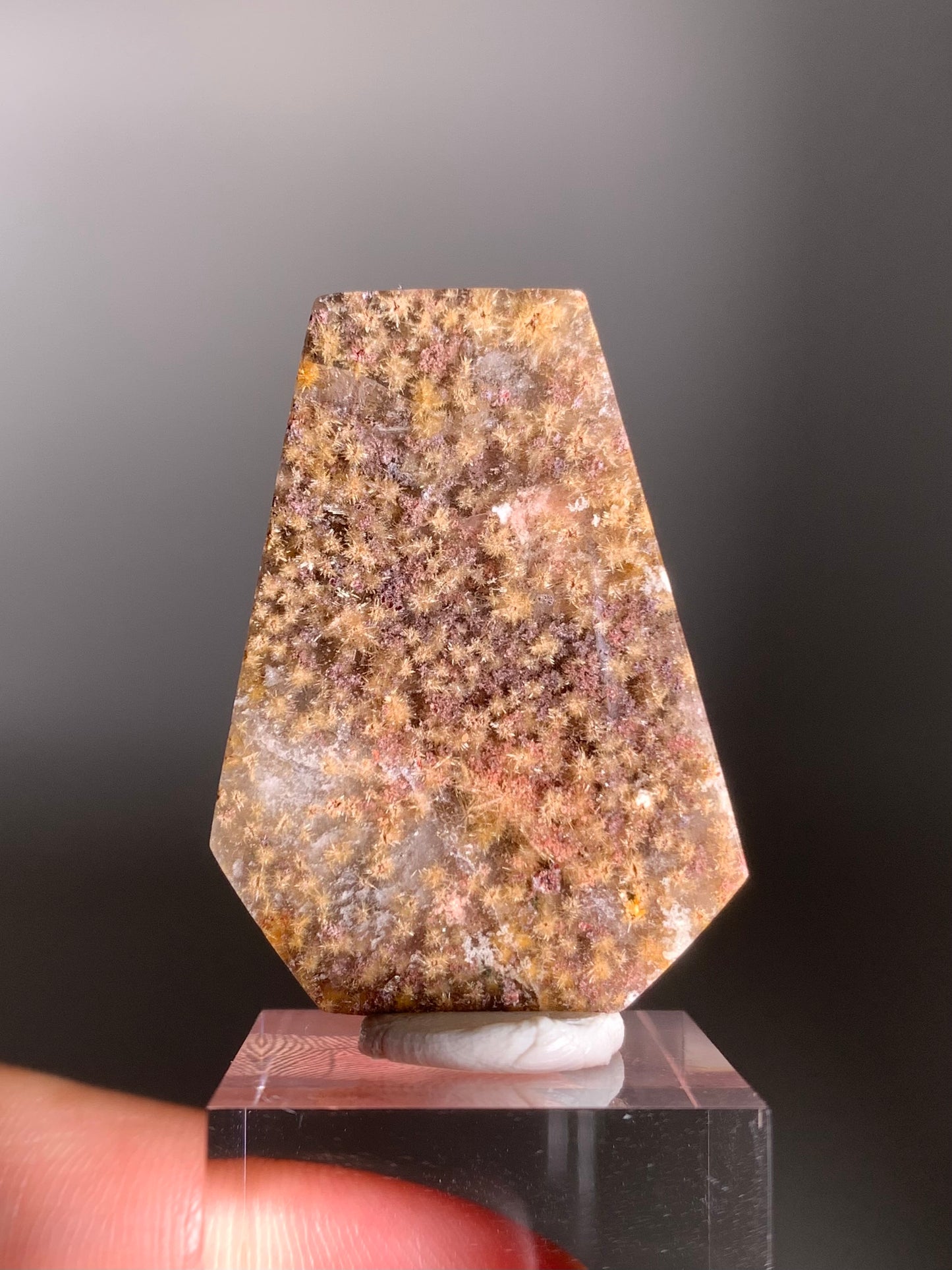 Rare, Densely Packed Gold Flower Rutile Quartz with Pink and Purple Garden Inclusions – Polished Freeform