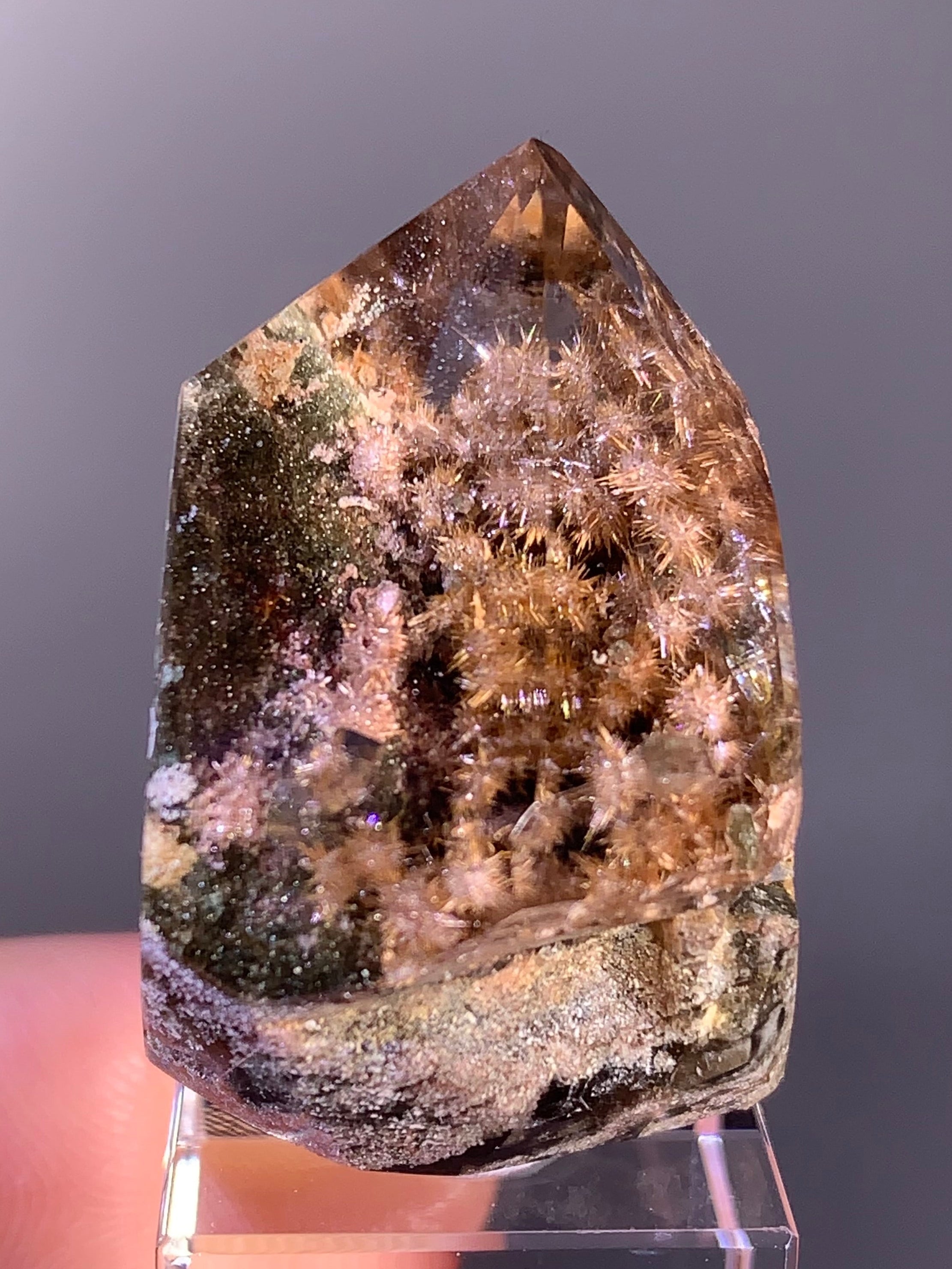 Collector’s Piece Gold & Pink Flower Rutile with Garden Quartz Semi-Po ...