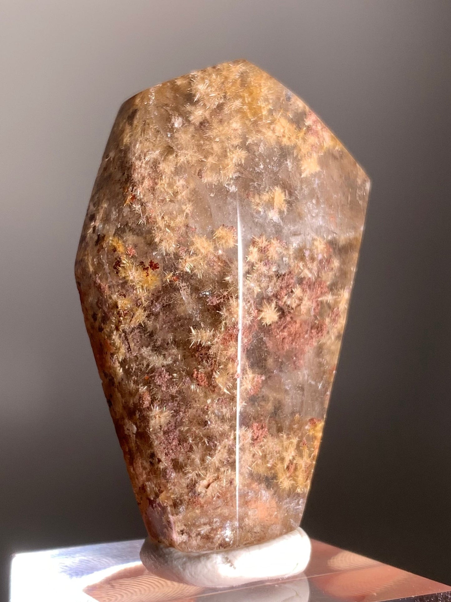 Rare Gold Flower Rutile Quartz with Colorful Garden Inclusions – Polished Freeform