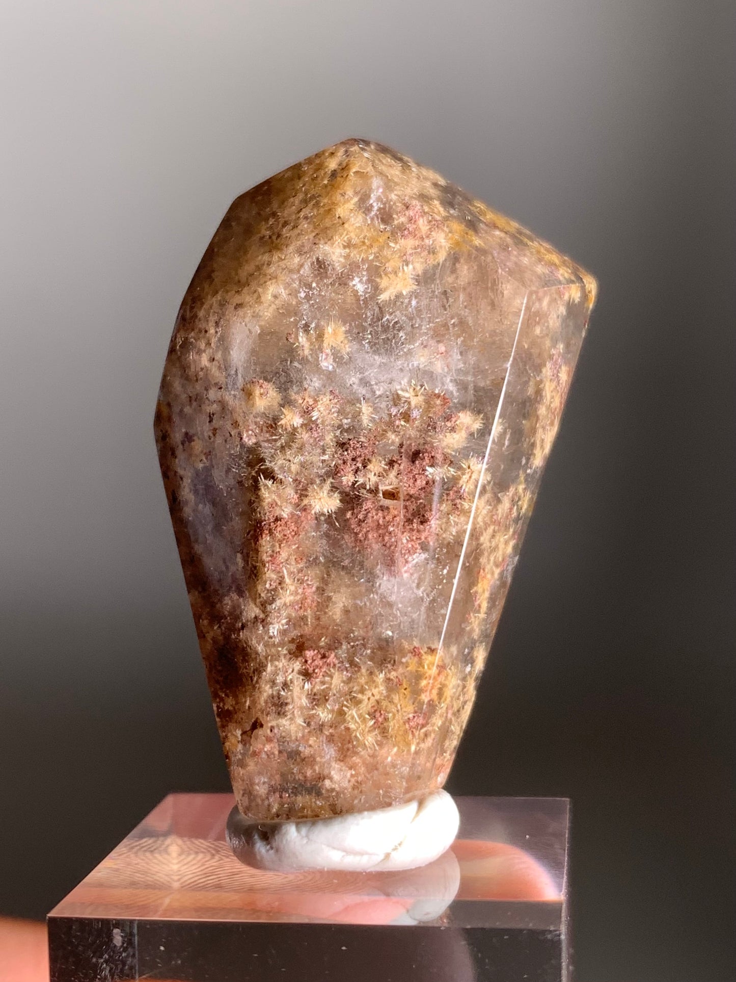 Rare Gold Flower Rutile Quartz with Colorful Garden Inclusions – Polished Freeform