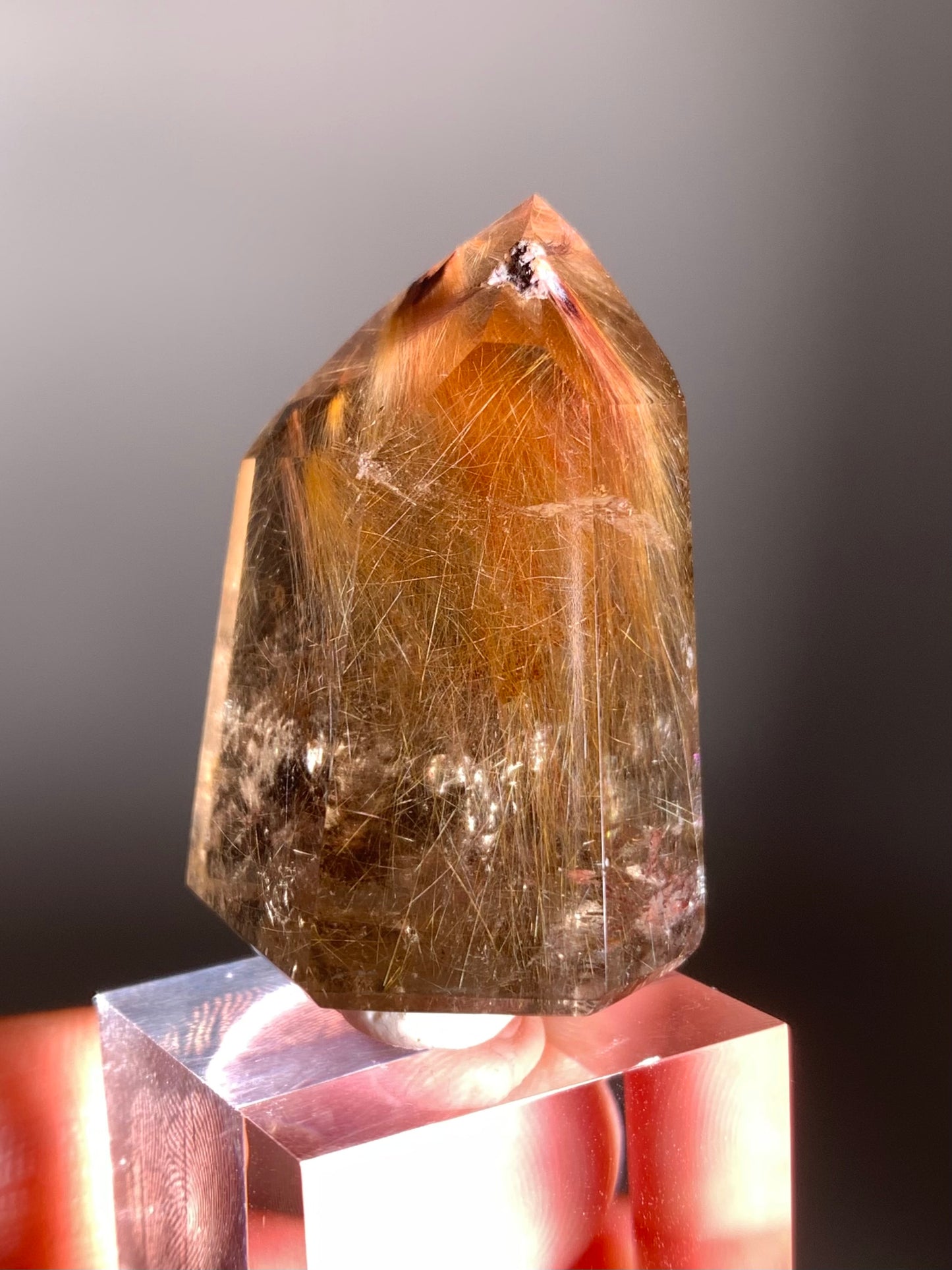 Red Copper And Gold Rutile Quartz Polished Tower
