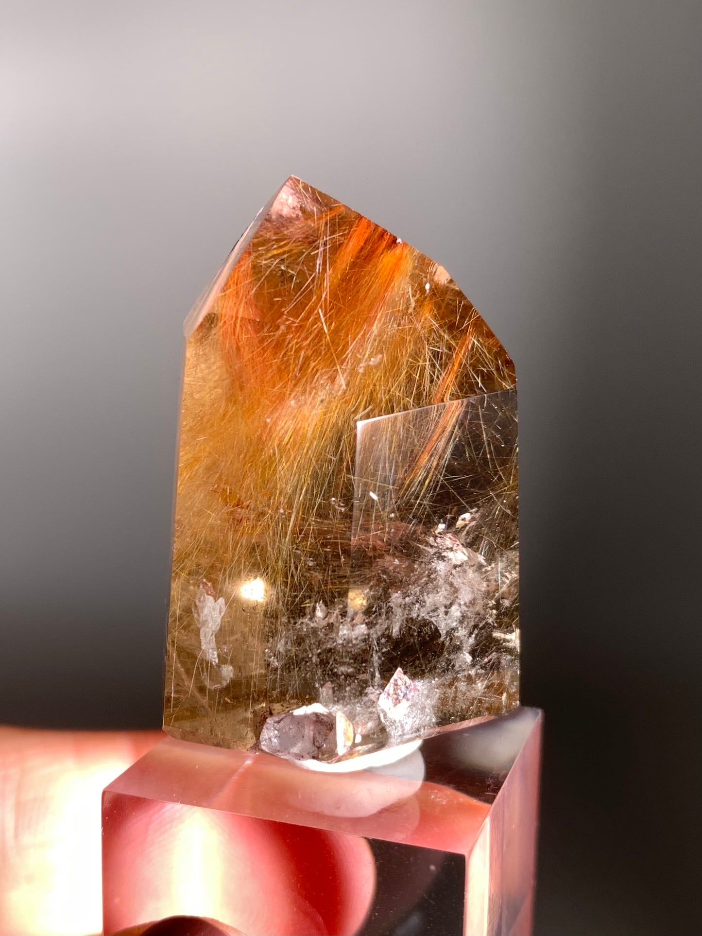 Red Copper And Gold Rutile Quartz Polished Tower