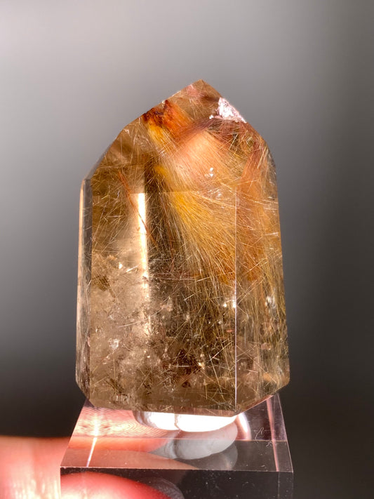 Red Copper And Gold Rutile Quartz Polished Tower