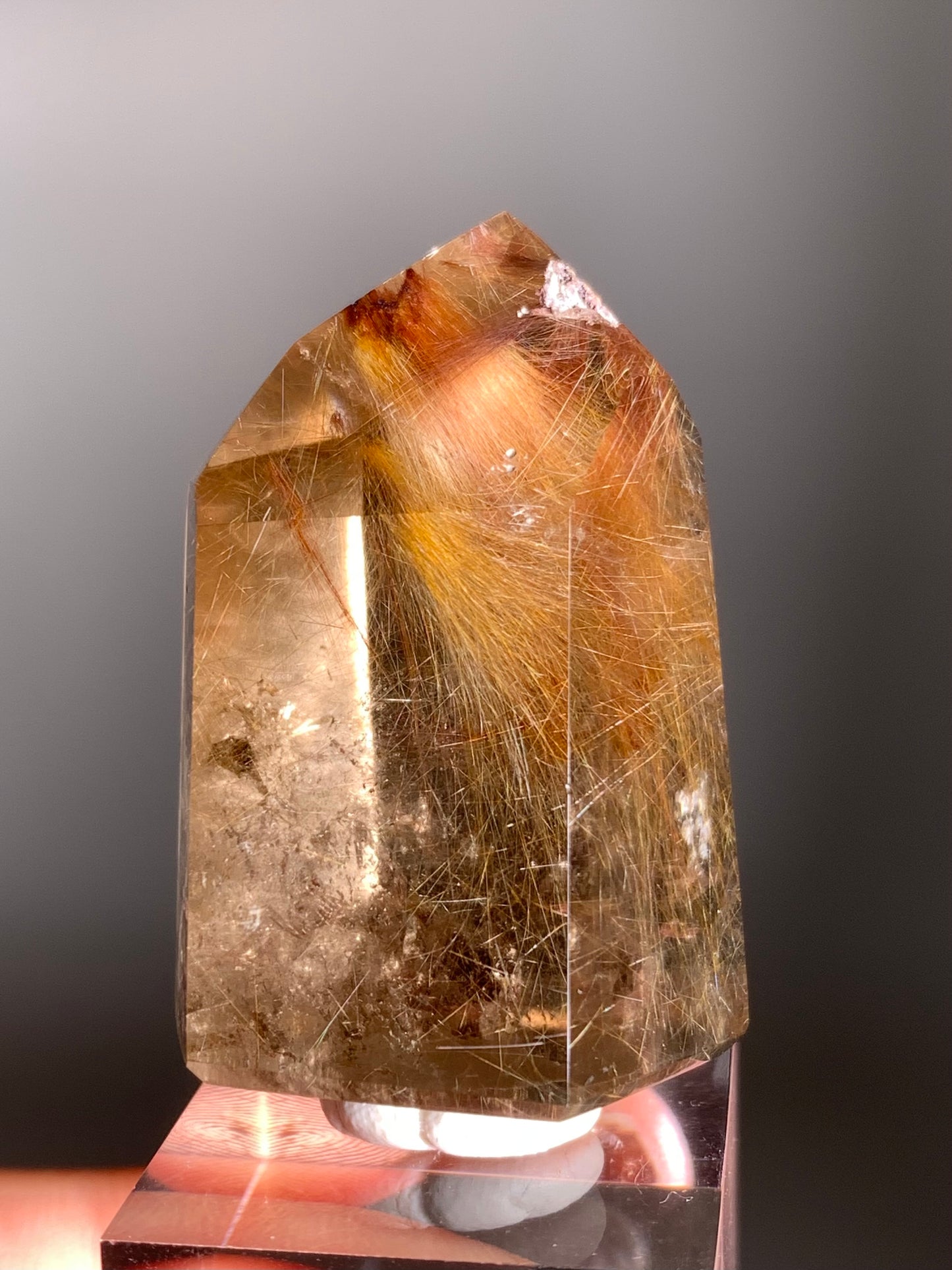 Red Copper And Gold Rutile Quartz Polished Tower
