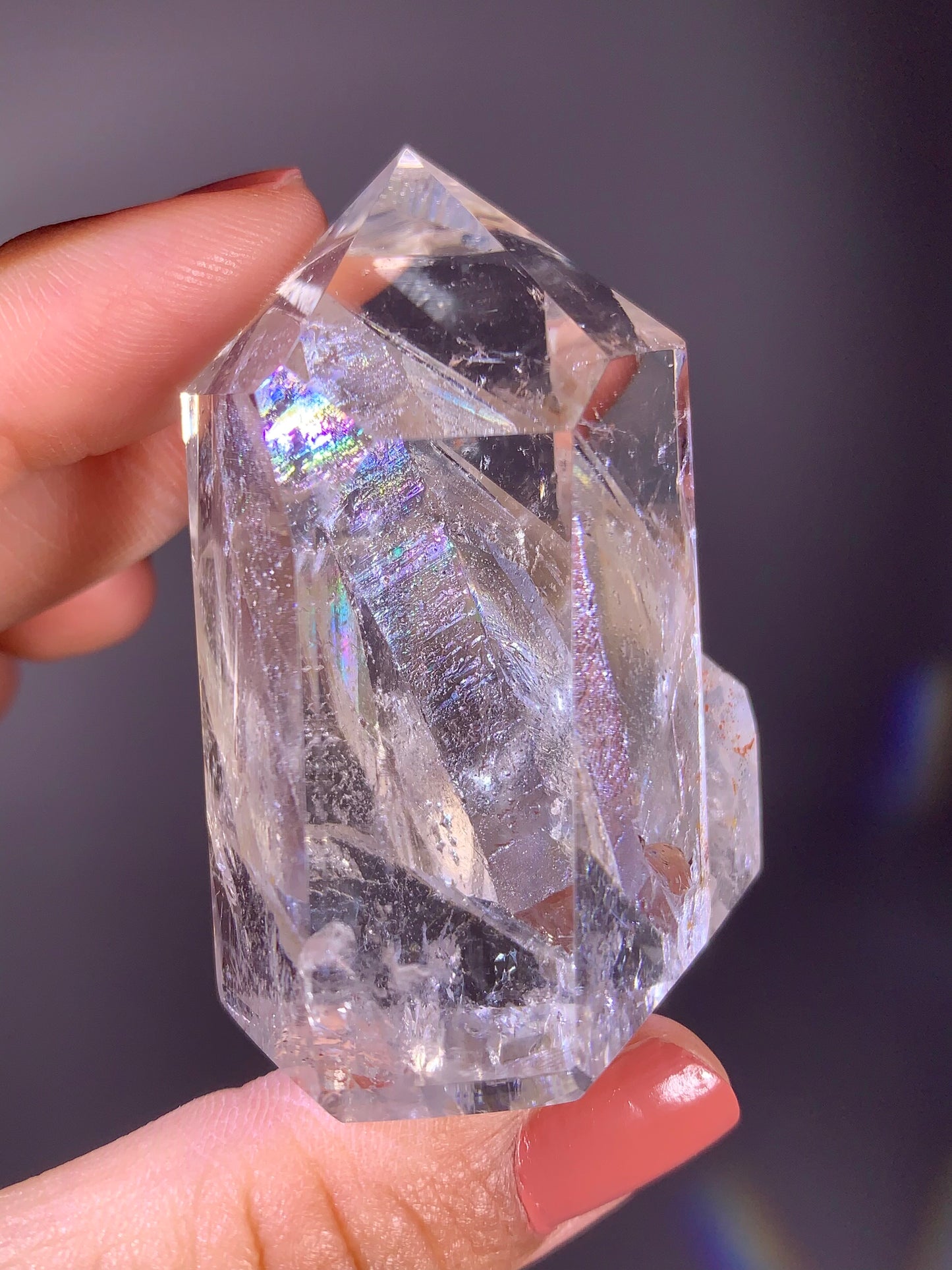 Penetrating Quartz-in-Quartz Tower with Natural Rainbow – Madagascar