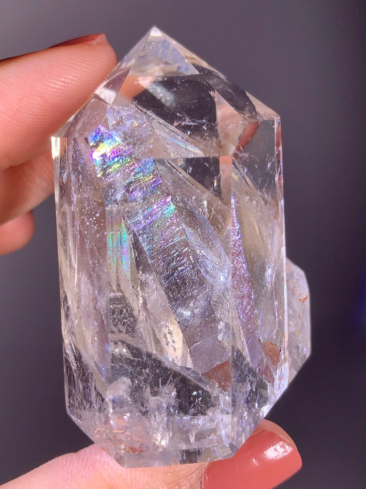 Penetrating Quartz-in-Quartz Tower with Natural Rainbow – Madagascar