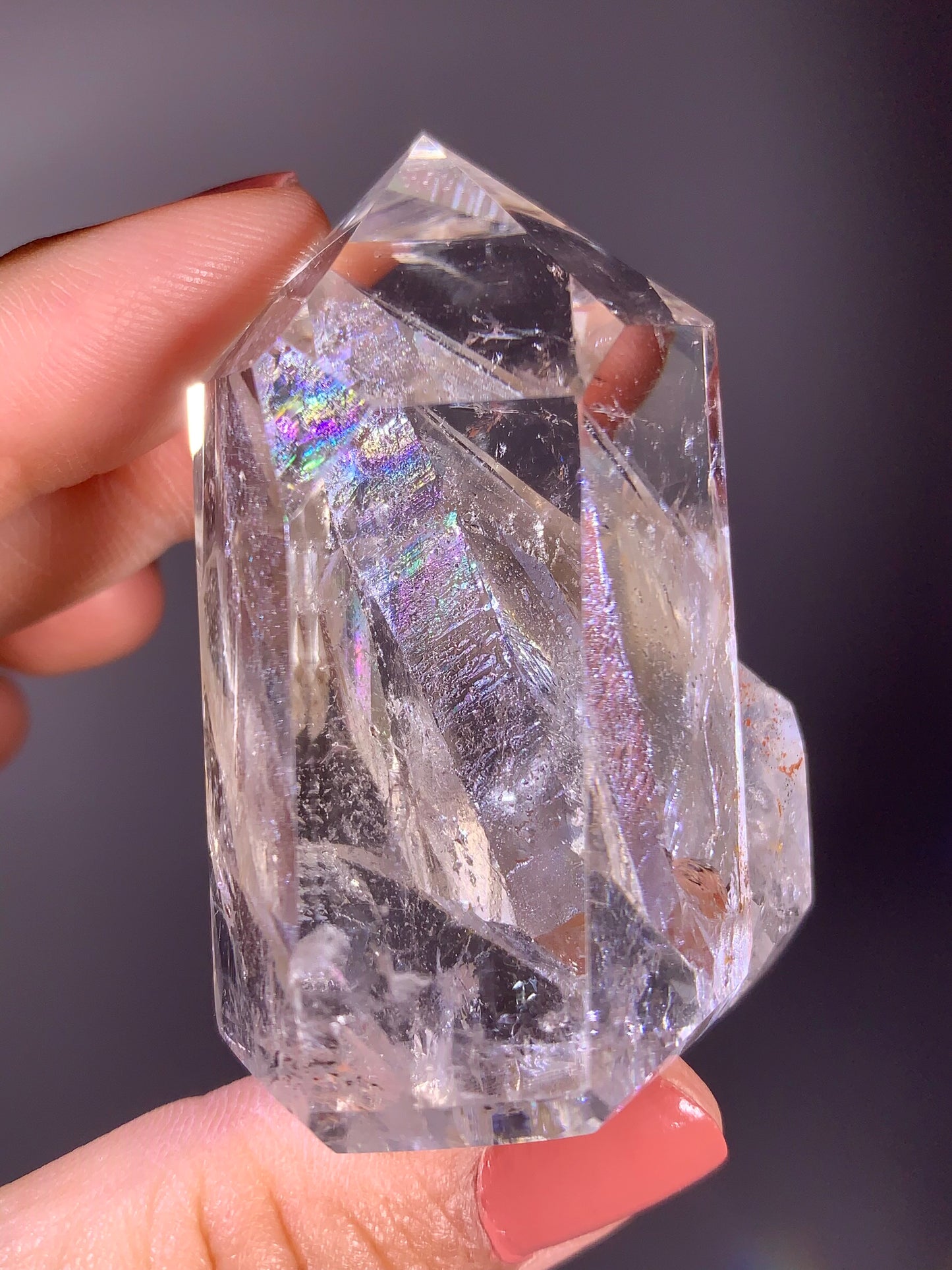 Penetrating Quartz-in-Quartz Tower with Natural Rainbow – Madagascar