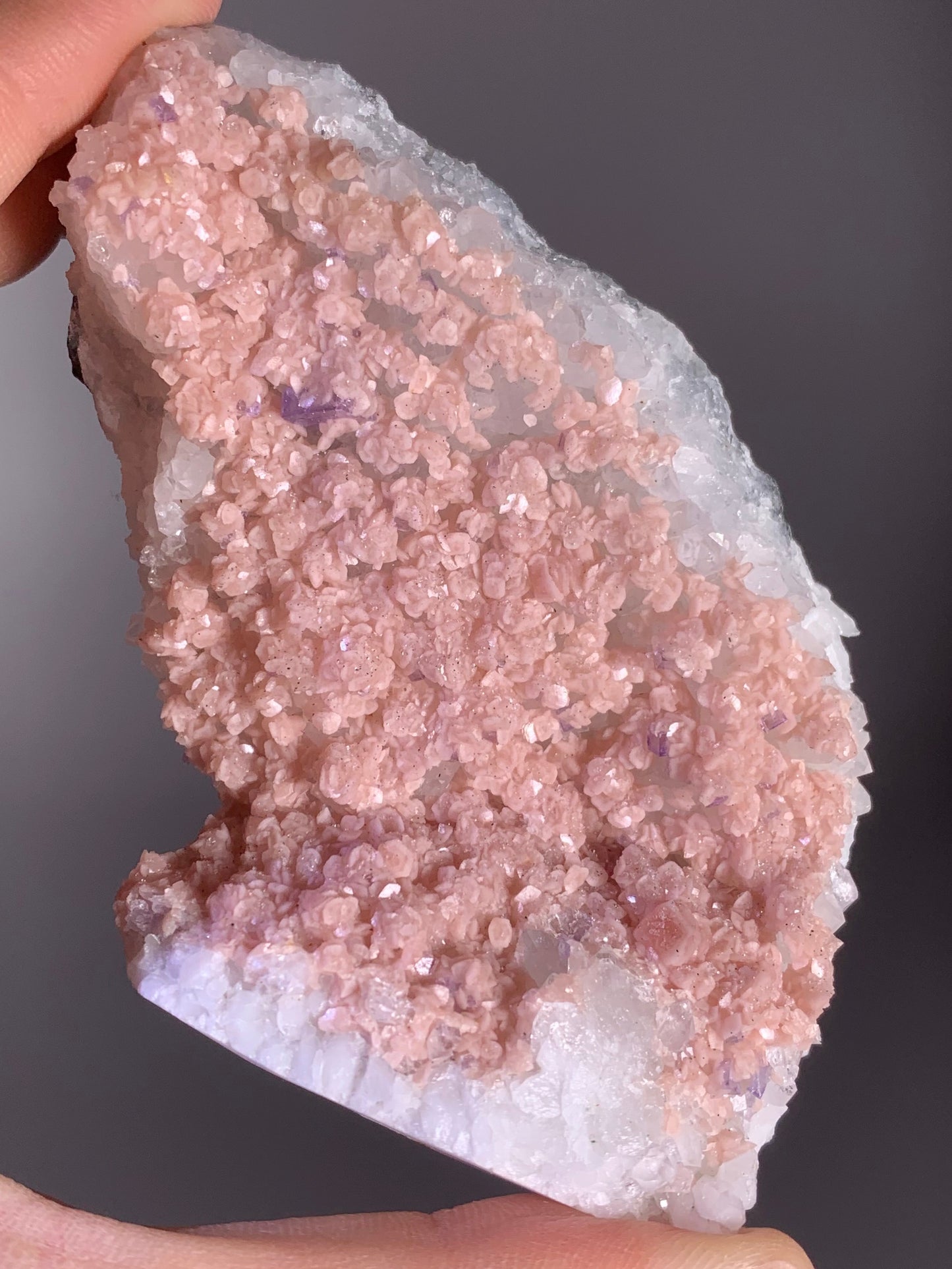 High-Quality Pink Petal Rhodochrosite with Purple Fluorite & Pyrite Sprinkles | Rare Natural Mineral Specimen