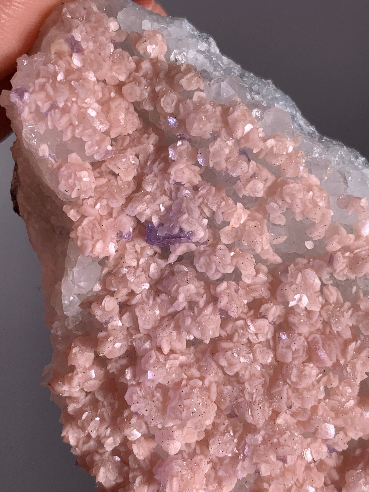 High-Quality Pink Petal Rhodochrosite with Purple Fluorite & Pyrite Sprinkles | Rare Natural Mineral Specimen