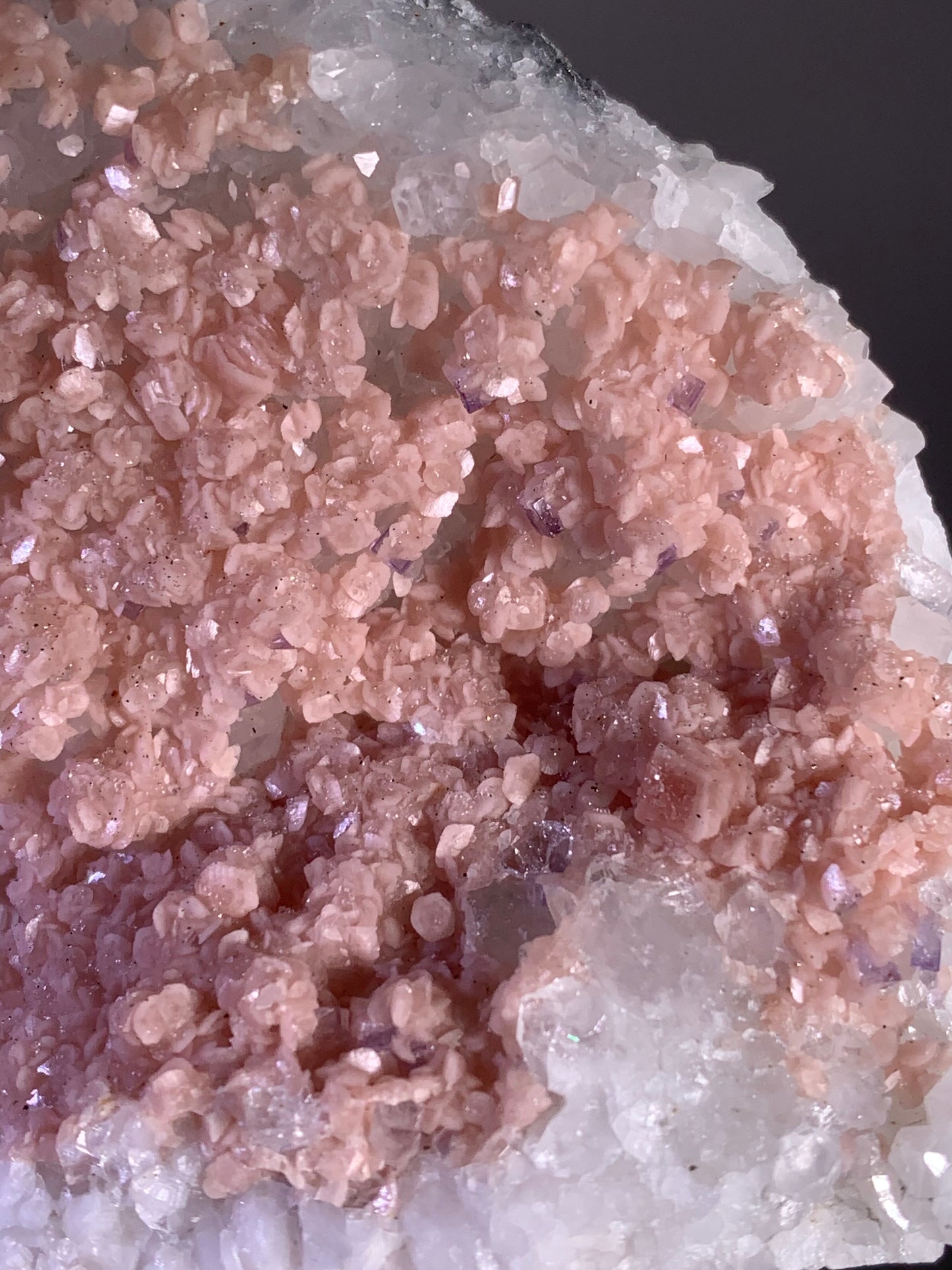 High-Quality Pink Petal Rhodochrosite with Purple Fluorite & Pyrite Sprinkles | Rare Natural Mineral Specimen
