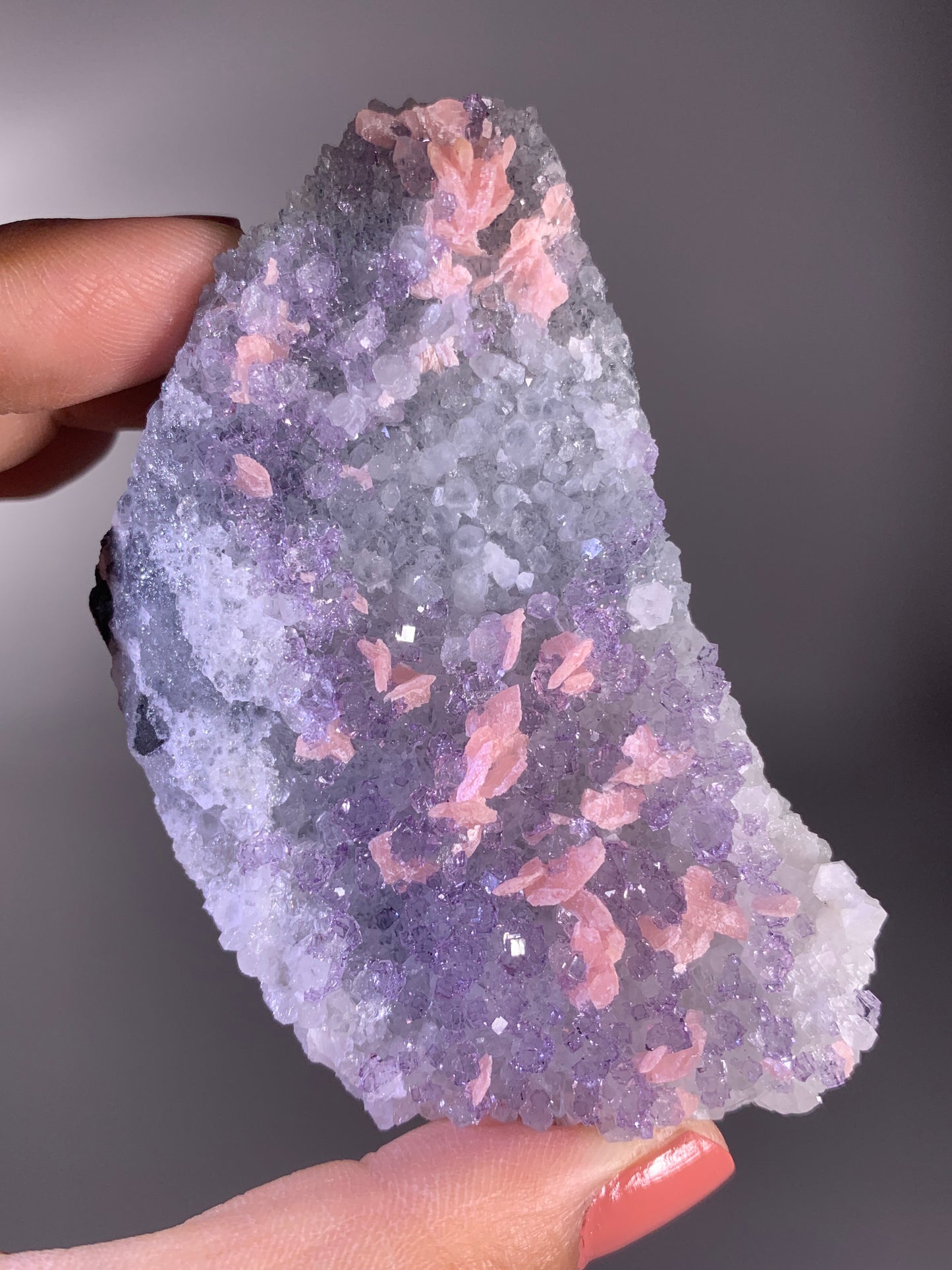 High-Quality Pink Petal Rhodochrosite with Purple Fluorite | Rare Natural Mineral Specimen