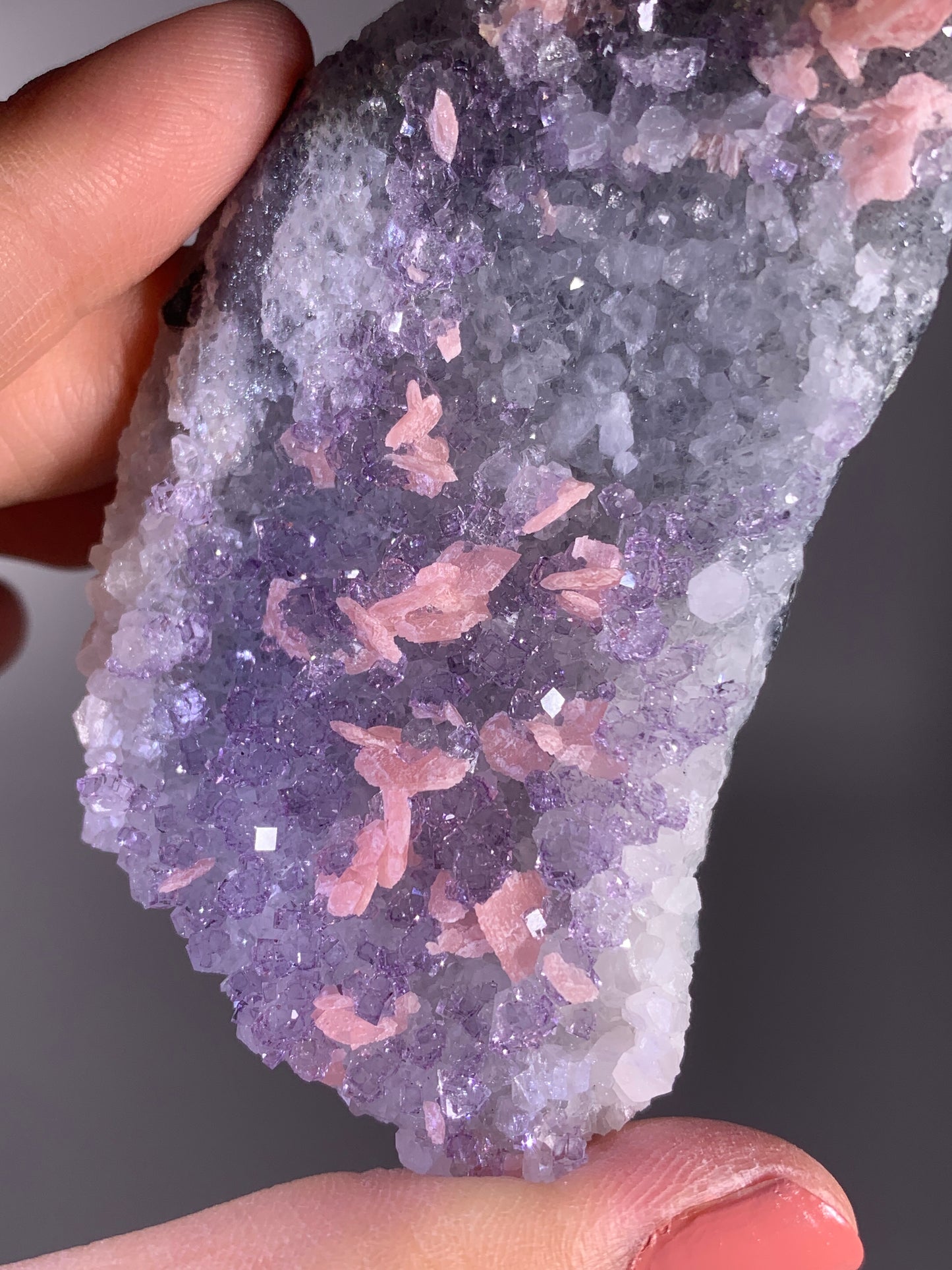 High-Quality Pink Petal Rhodochrosite with Purple Fluorite | Rare Natural Mineral Specimen