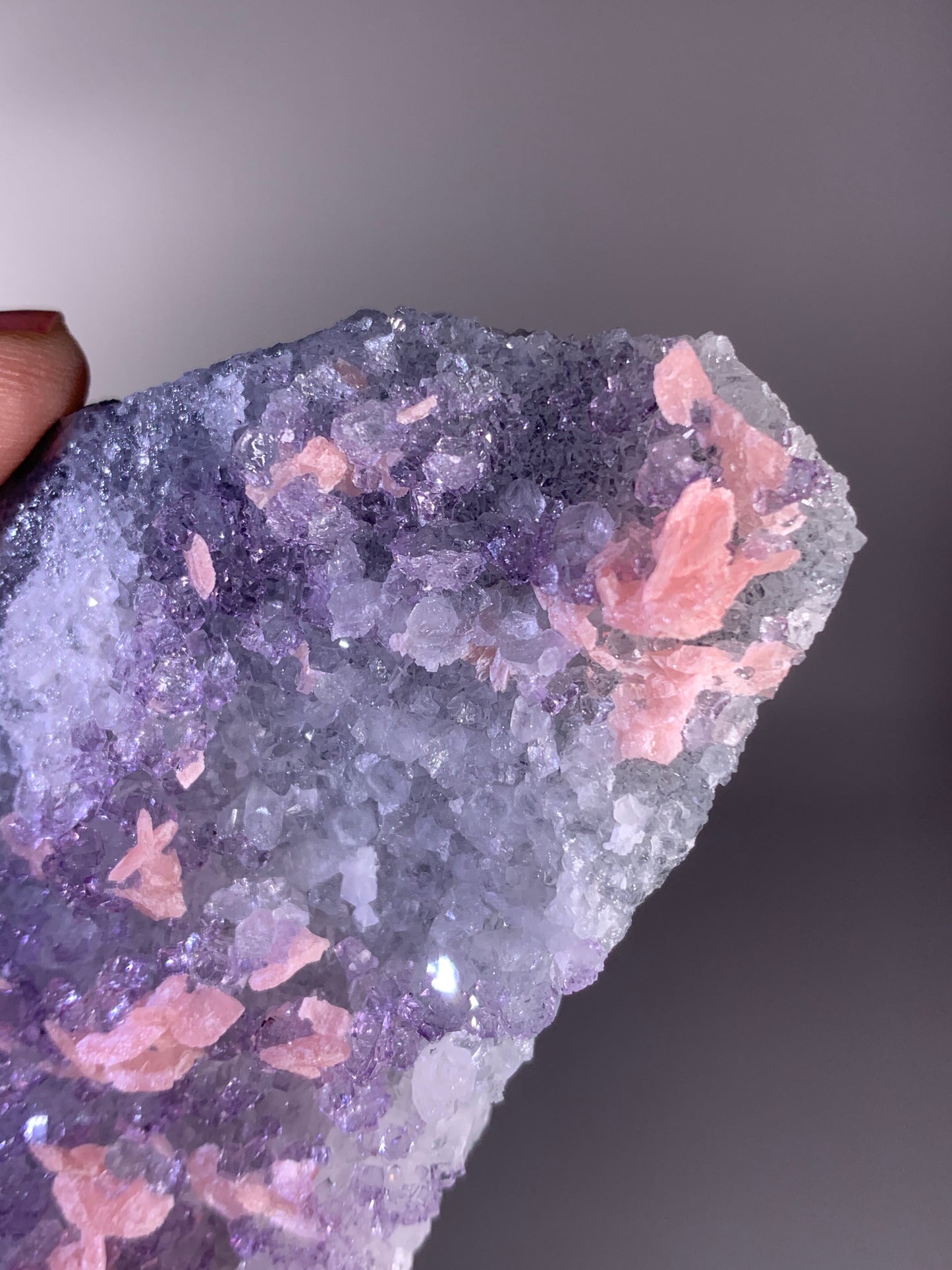 High-Quality Pink Petal Rhodochrosite with Purple Fluorite | Rare Natural Mineral Specimen