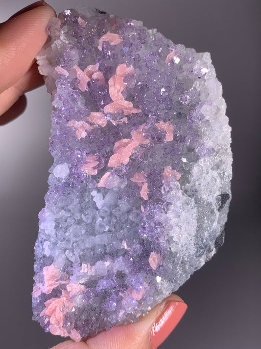 High-Quality Pink Petal Rhodochrosite with Purple Fluorite | Rare Natural Mineral Specimen