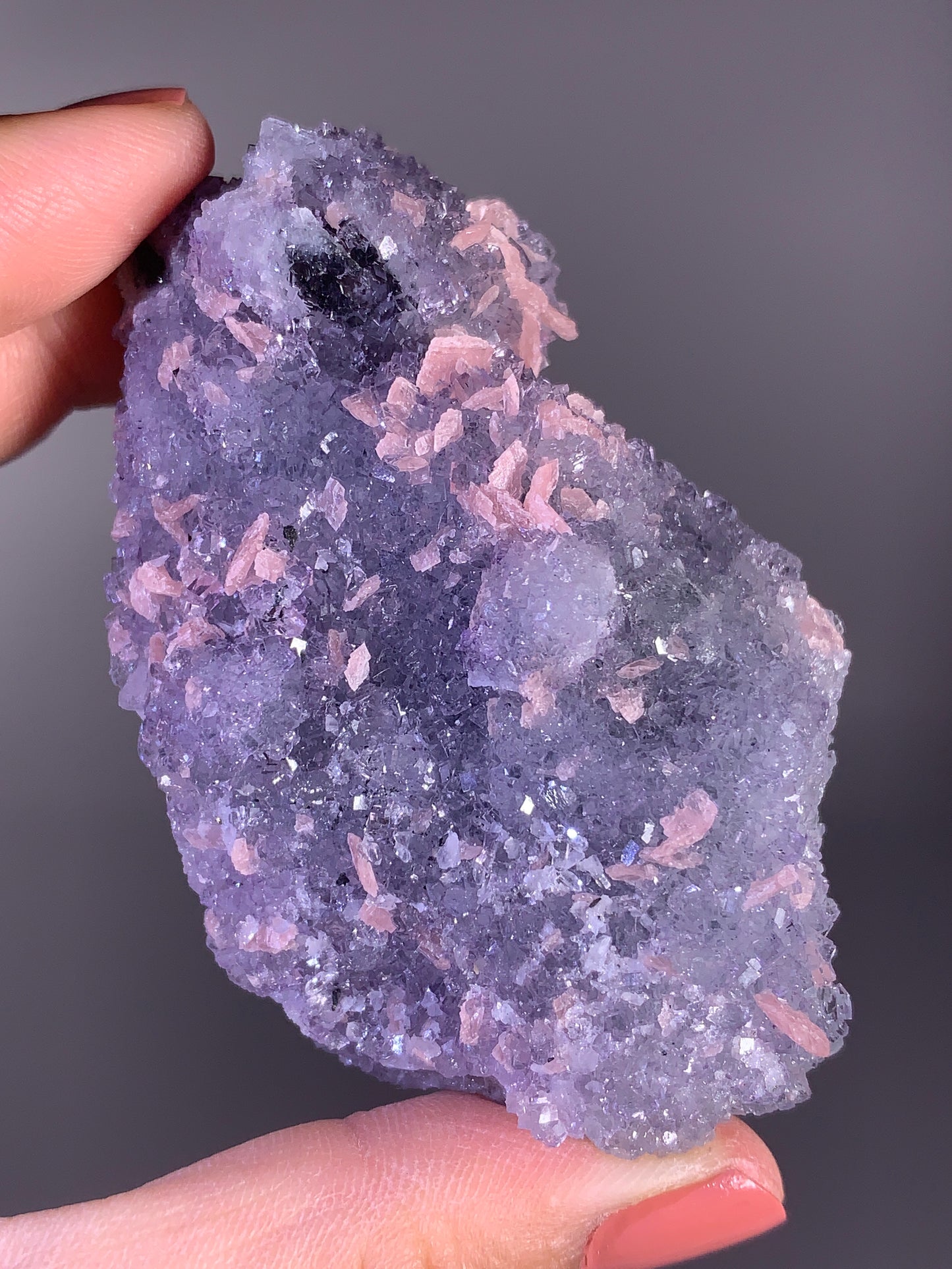 High-Quality Pink Petal Rhodochrosite with Purple Fluorite | Rare Natural Mineral Specimen
