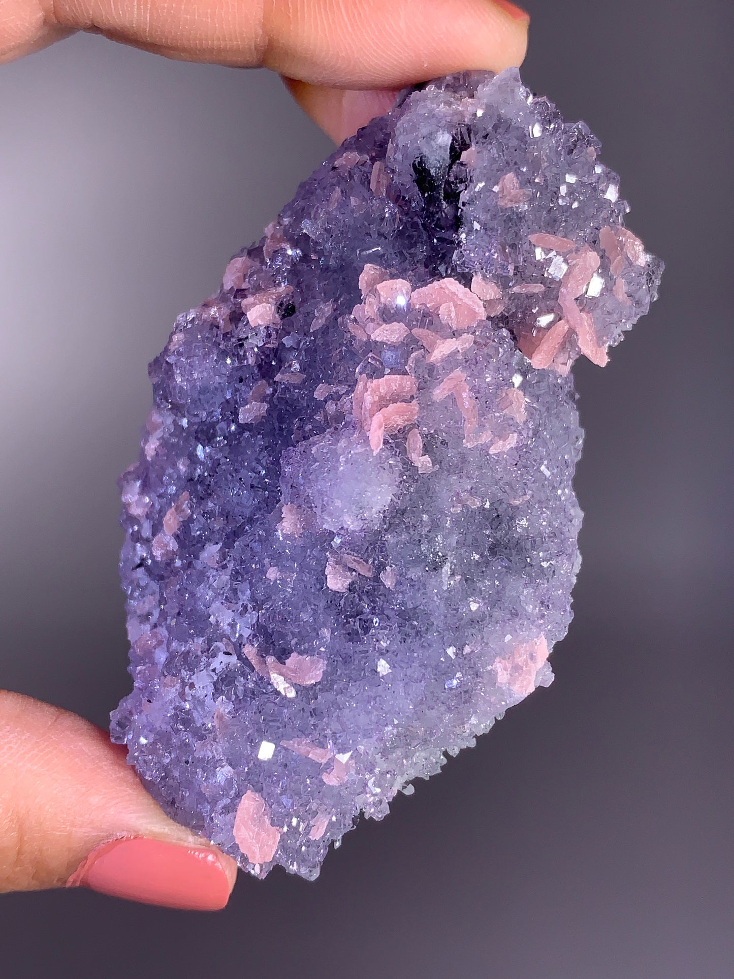 High-Quality Pink Petal Rhodochrosite with Purple Fluorite | Rare Natural Mineral Specimen