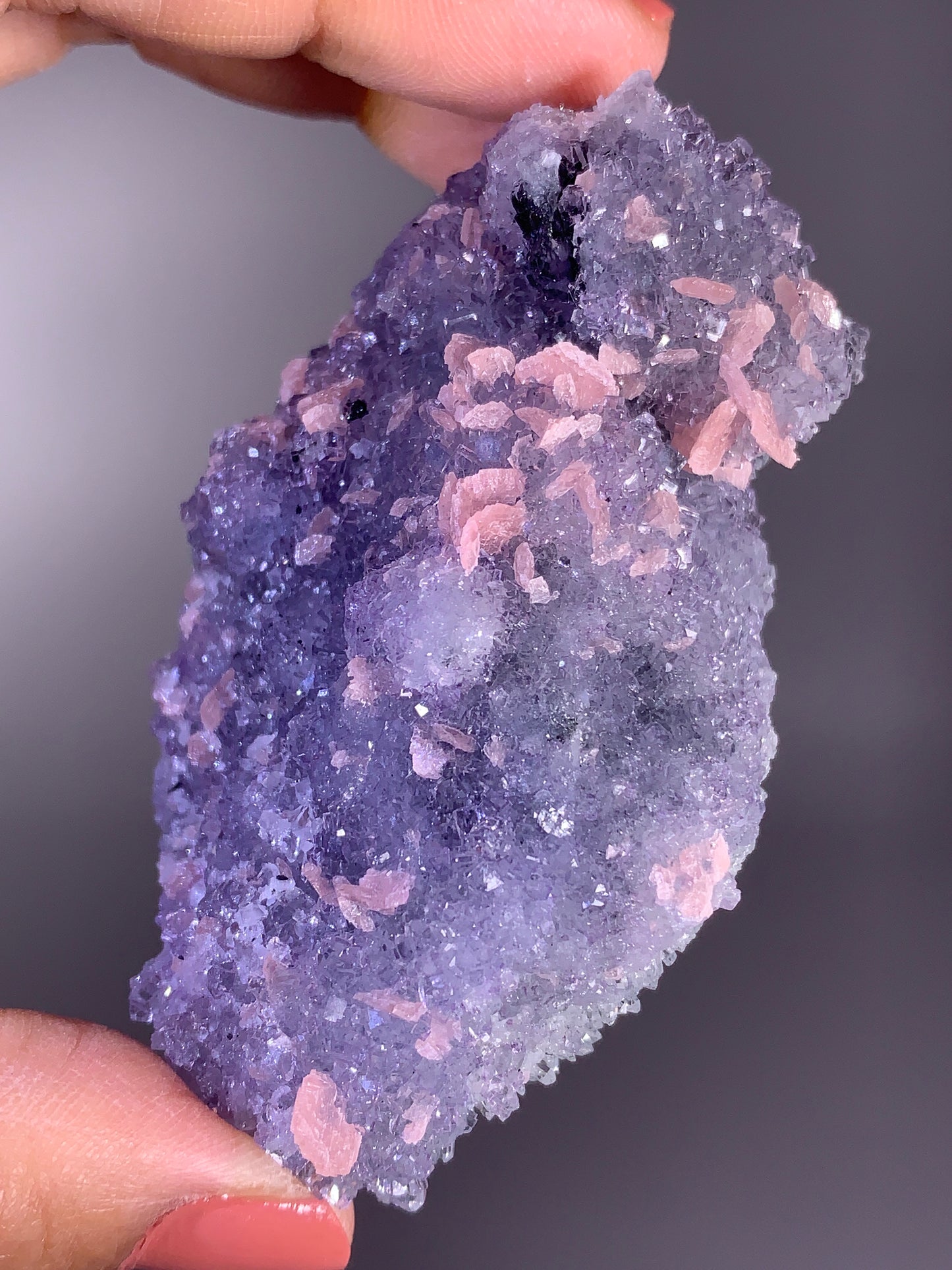 High-Quality Pink Petal Rhodochrosite with Purple Fluorite | Rare Natural Mineral Specimen