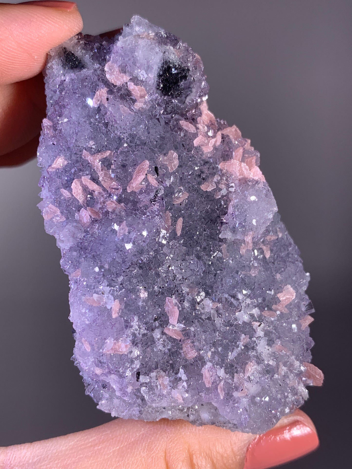 High-Quality Pink Petal Rhodochrosite with Purple Fluorite | Rare Natural Mineral Specimen