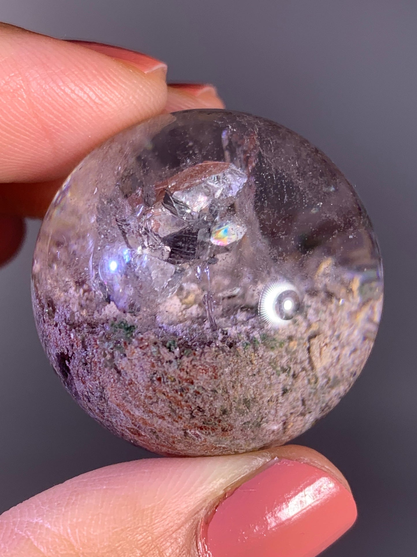 Layered Garden Quartz Sphere with Inner Quartz Cluster & Rainbow from Zambia | Collector Crystal