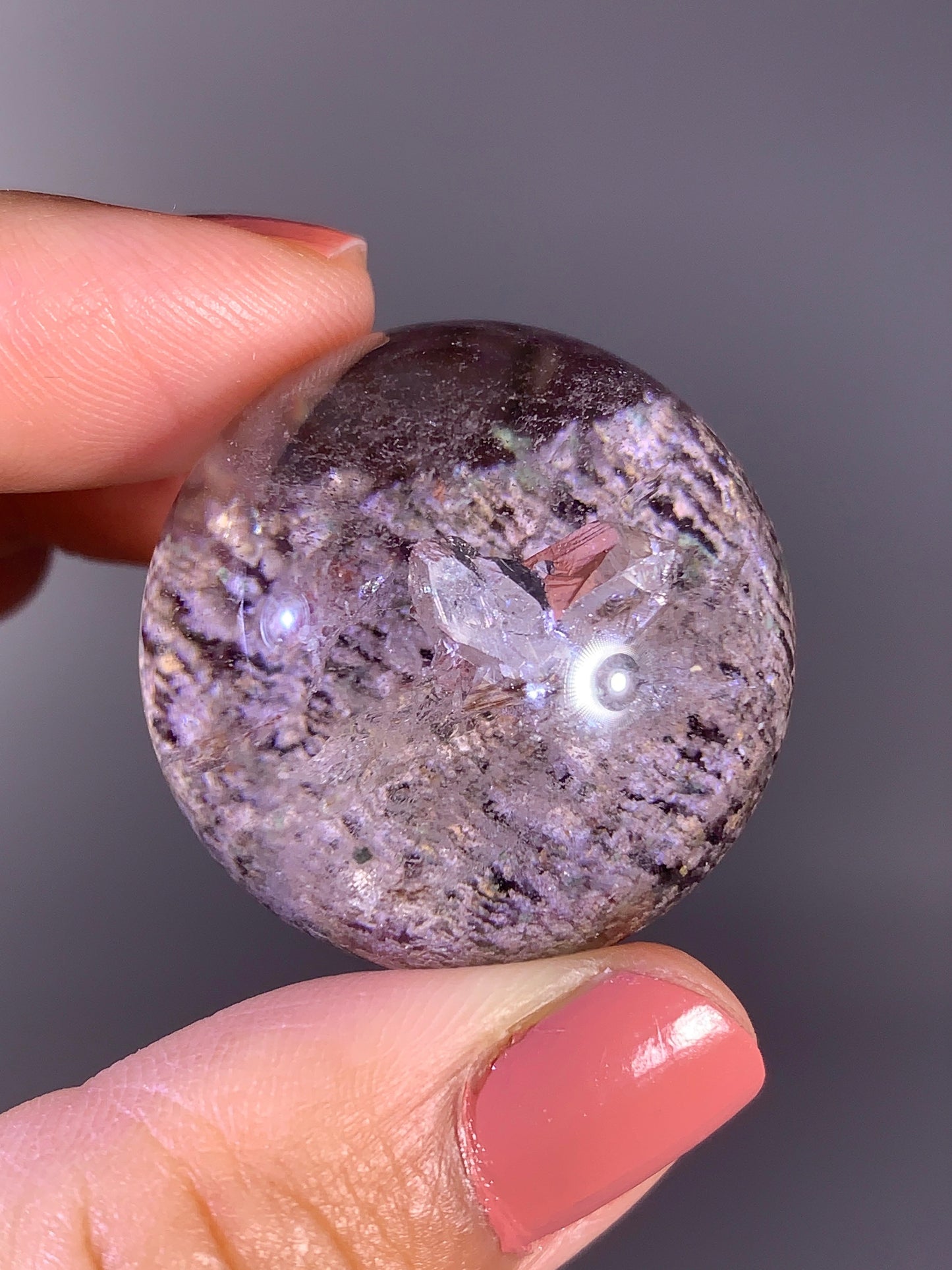 Layered Garden Quartz Sphere with Inner Quartz Cluster & Rainbow from Zambia | Collector Crystal