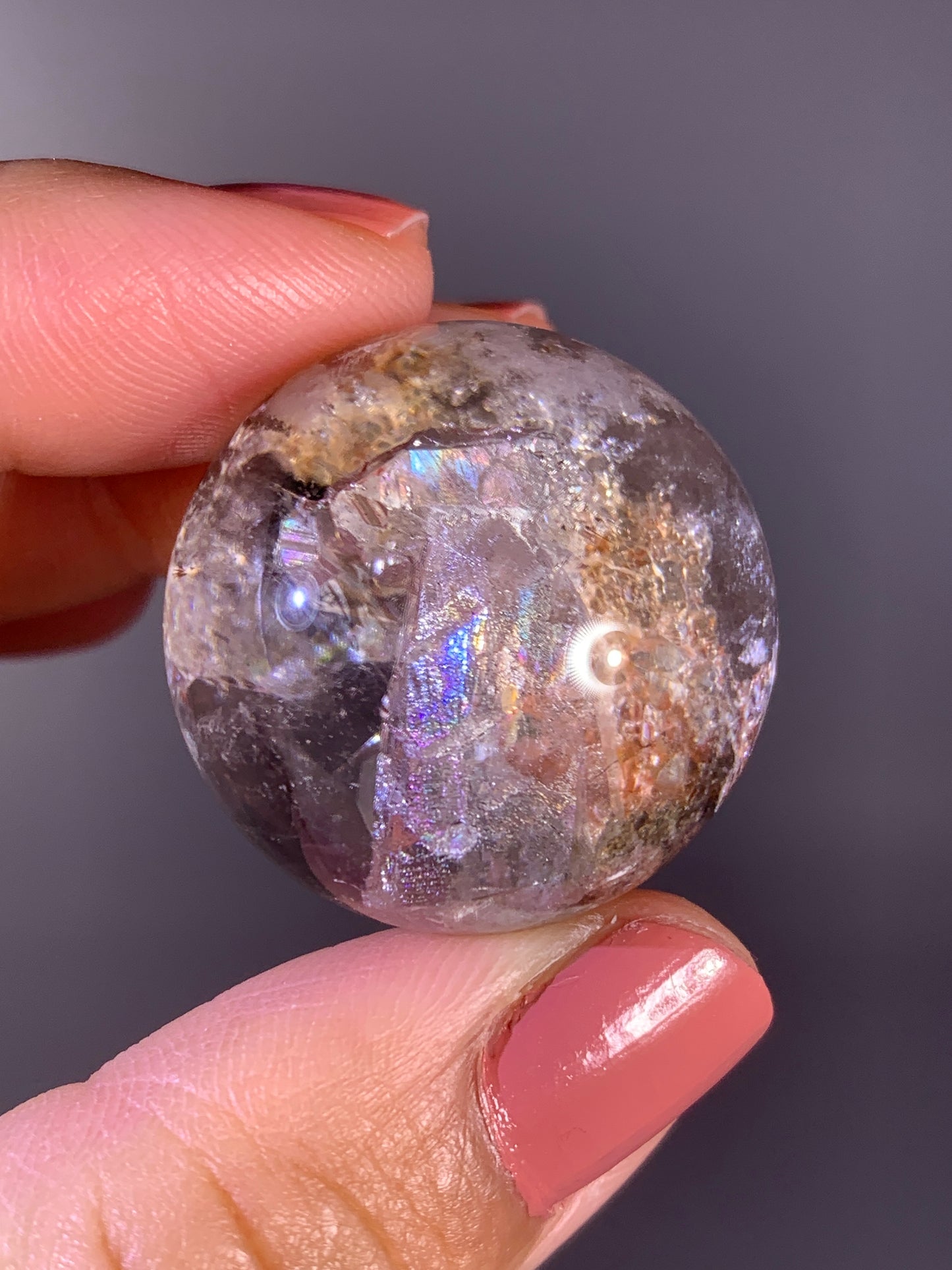 Garden & Amphibole Quartz Sphere with Inner Quartz Cluster & Rainbow from Zambia | Collector Crystal