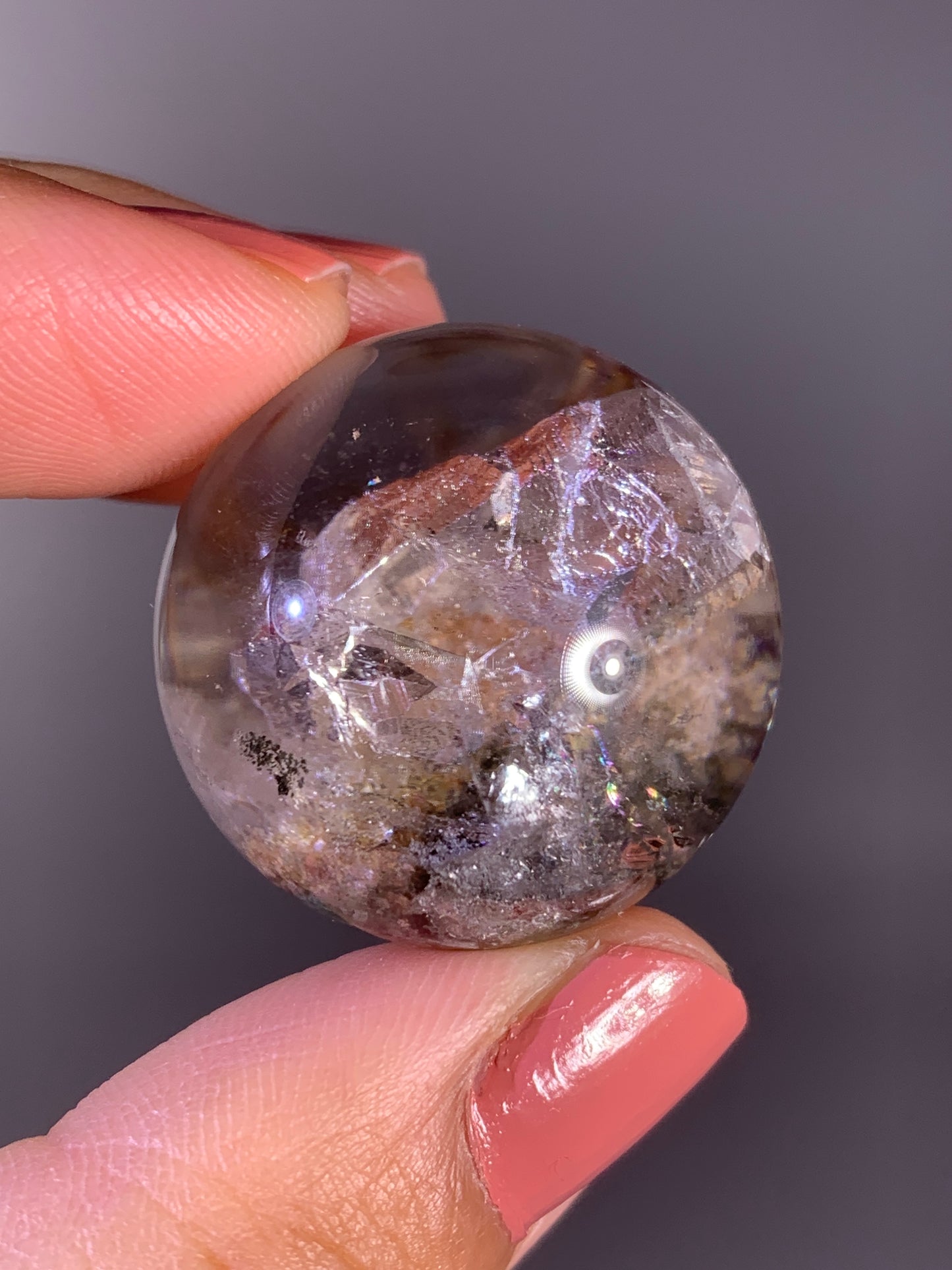 Garden & Amphibole Quartz Sphere with Inner Quartz Cluster & Rainbow from Zambia | Collector Crystal