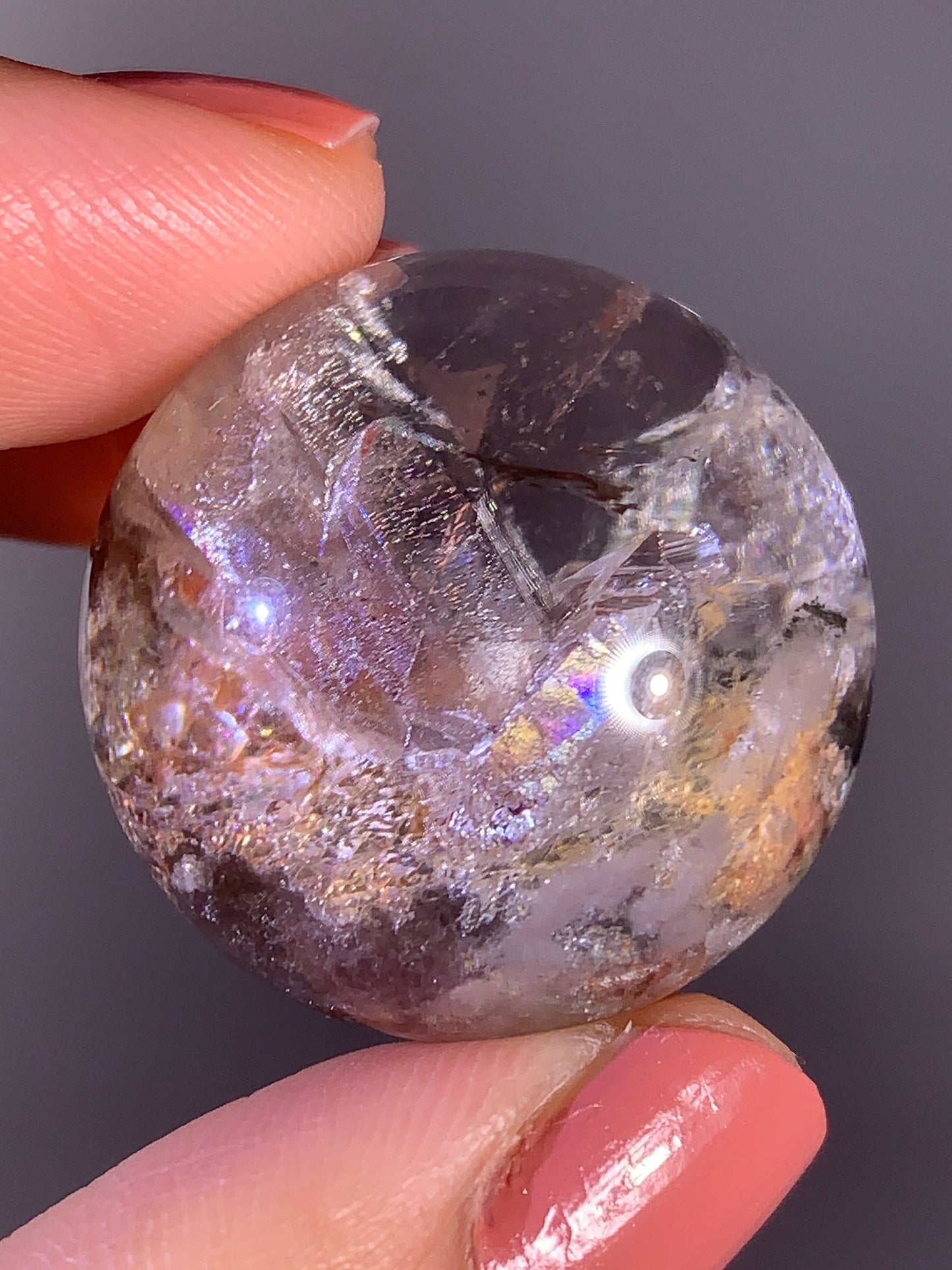 Garden & Amphibole Quartz Sphere with Inner Quartz Cluster & Rainbow from Zambia | Collector Crystal