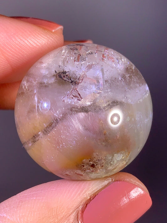Colorful Amphibole & Garden Quartz Sphere with Inner Quartz Cluster & Rainbow from Congo | Collector Crystal