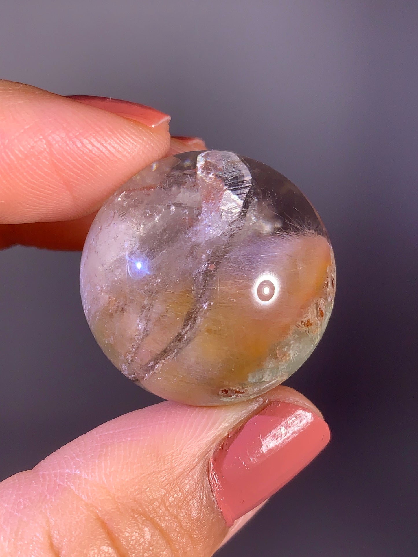 Colorful Amphibole & Garden Quartz Sphere with Inner Quartz Cluster & Rainbow from Congo | Collector Crystal