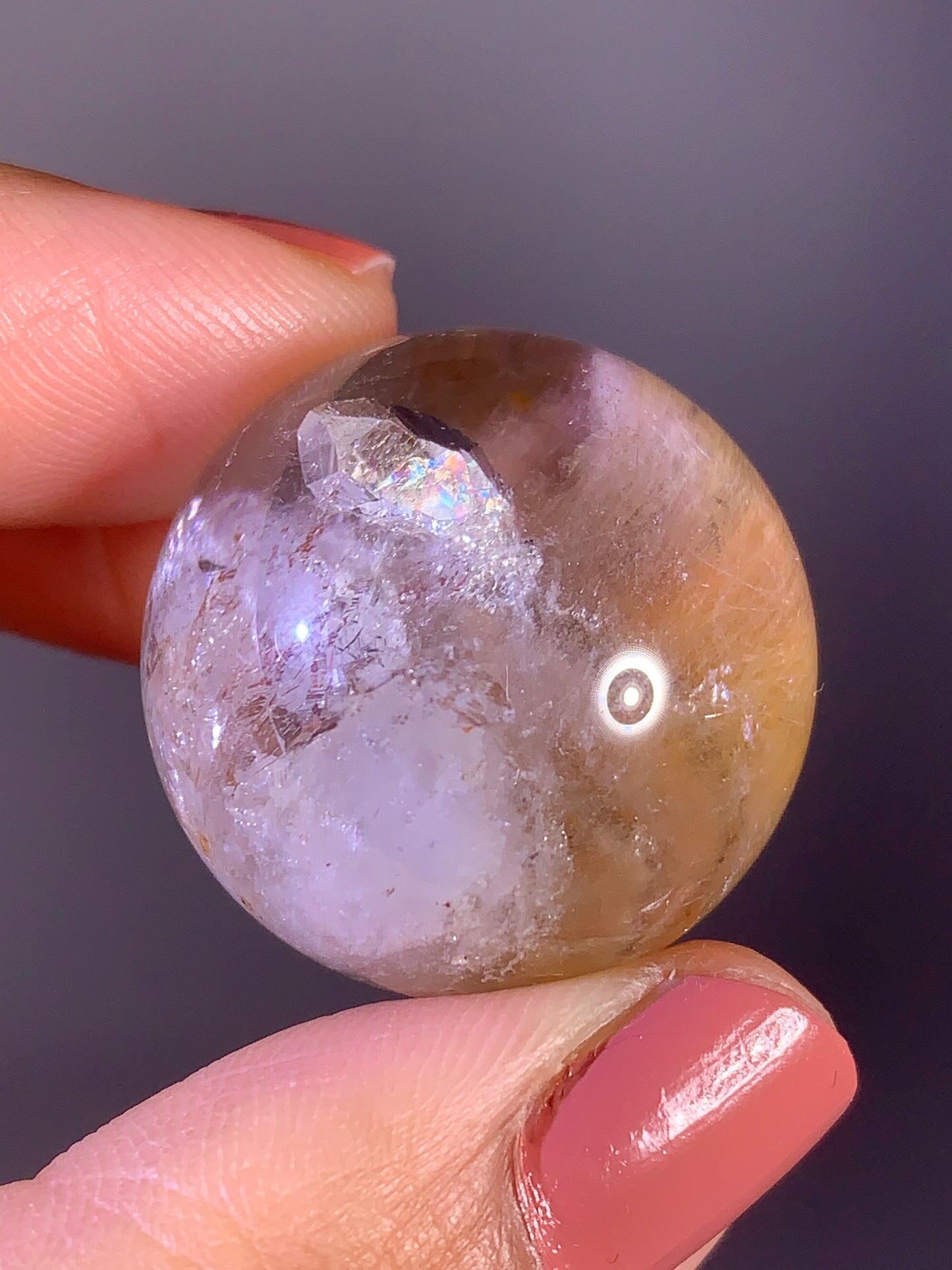Colorful Amphibole & Garden Quartz Sphere with Inner Quartz Cluster & Rainbow from Congo | Collector Crystal
