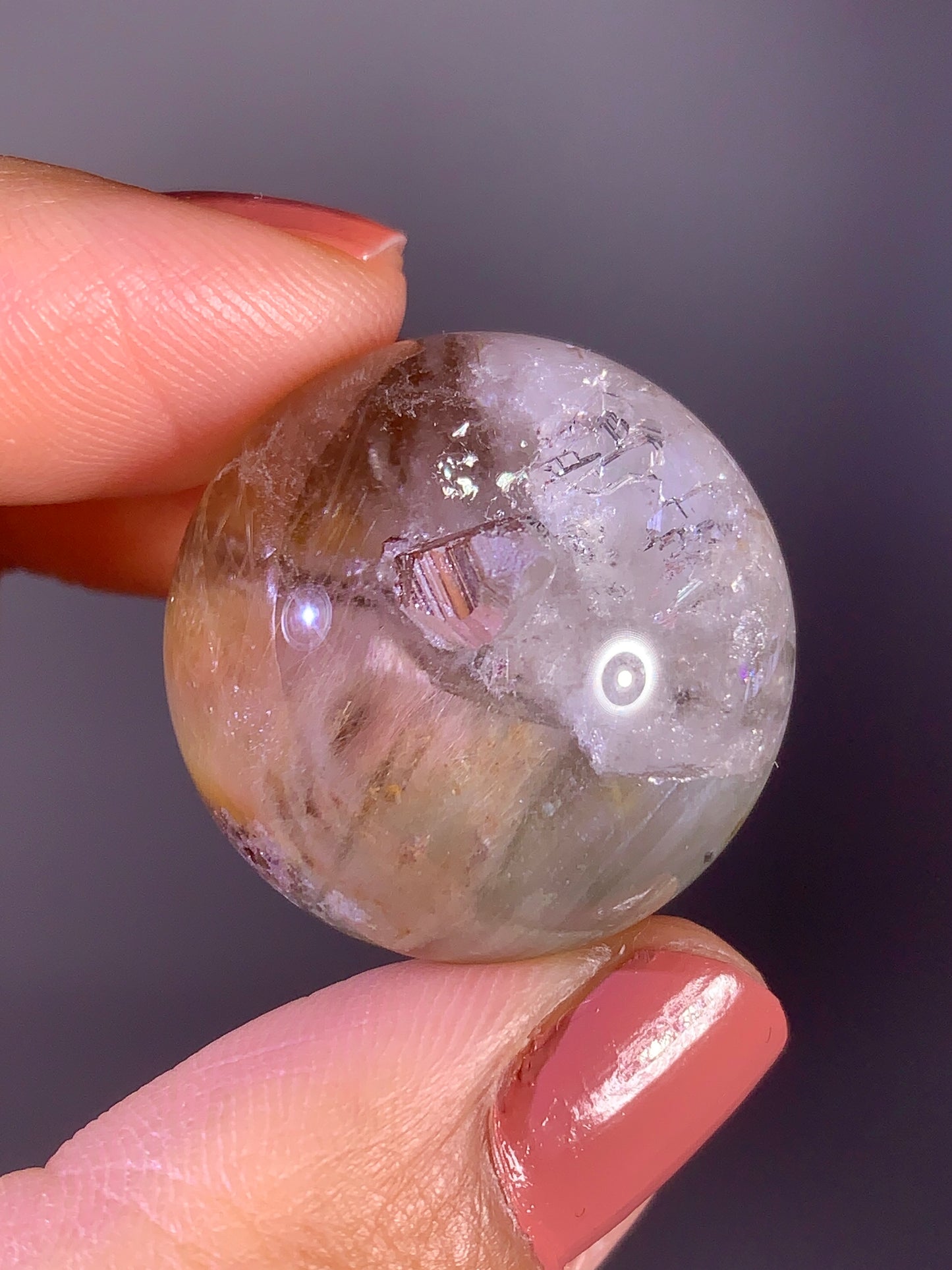 Colorful Amphibole & Garden Quartz Sphere with Inner Quartz Cluster & Rainbow from Congo | Collector Crystal