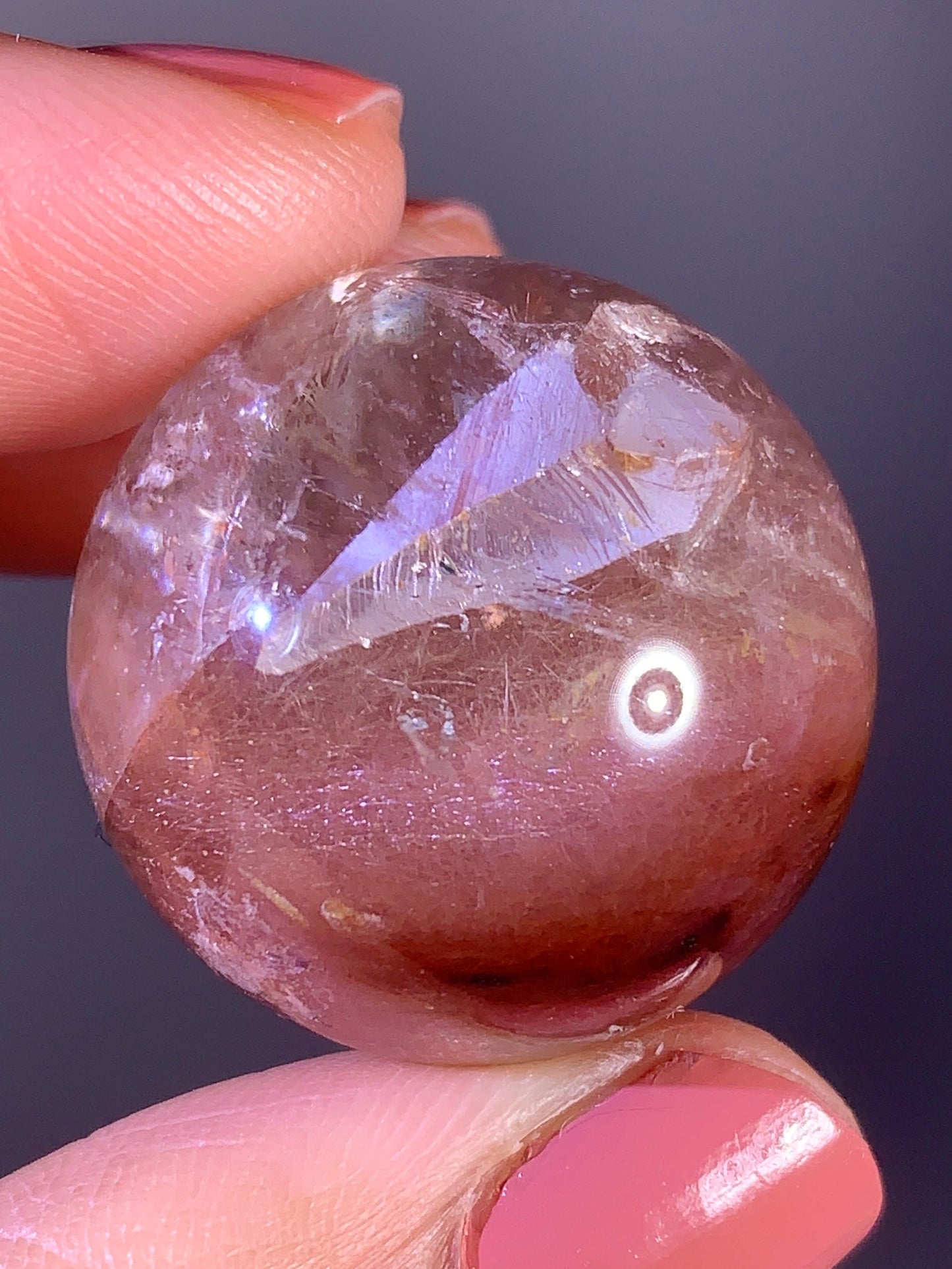 Pink Amphibole & Garden Quartz Sphere with Inner Quartz and Striations from Congo | Collector Crystal