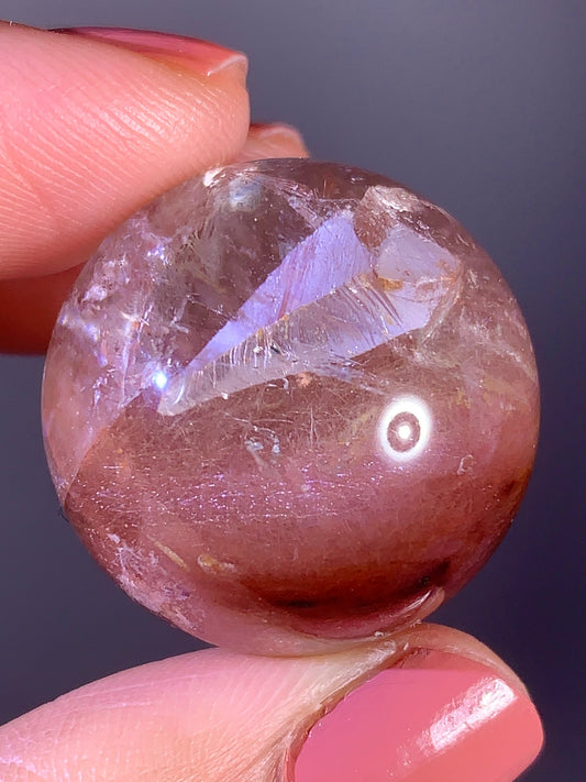 Pink Amphibole & Garden Quartz Sphere with Inner Quartz and Striations from Congo | Collector Crystal