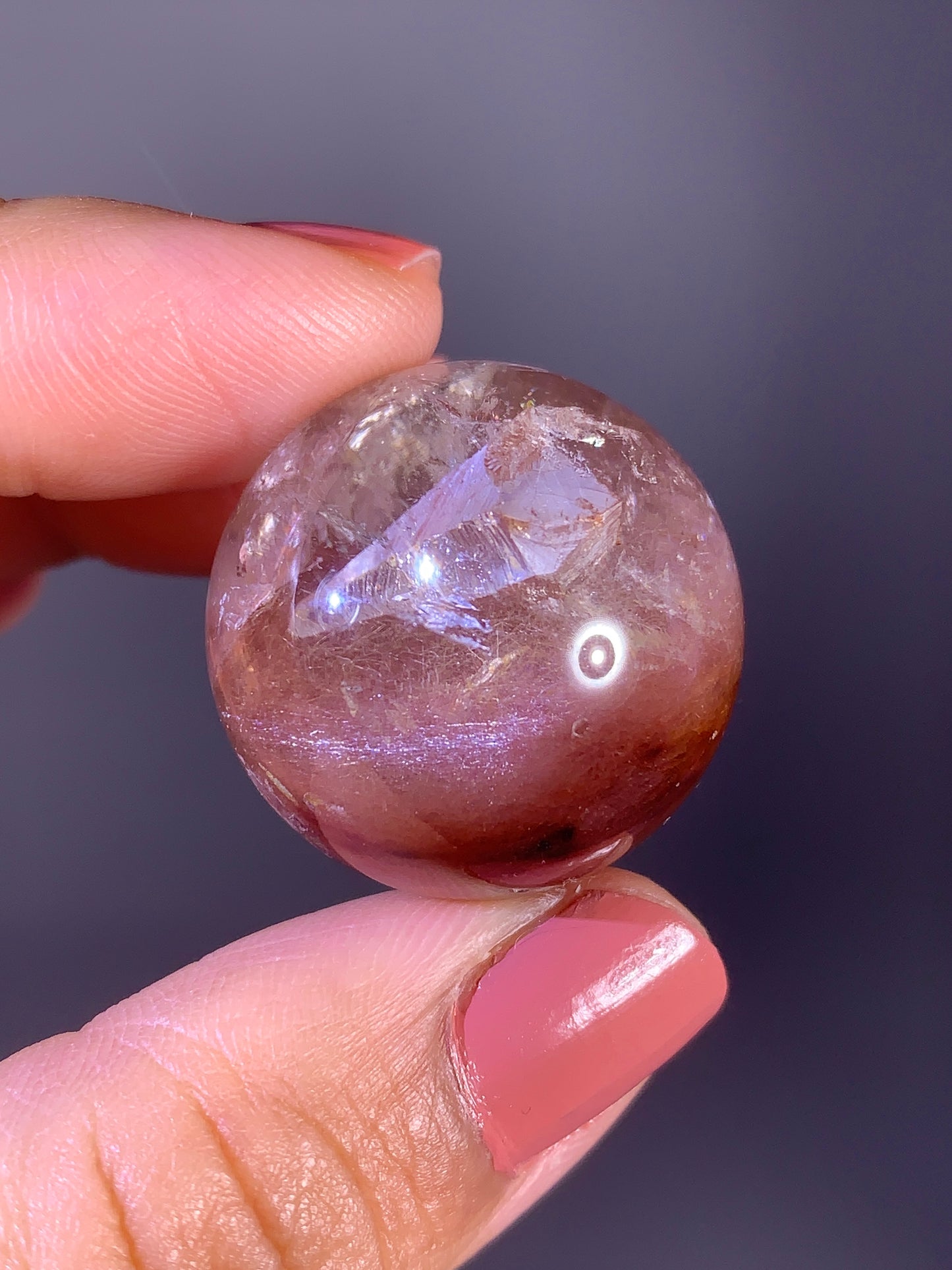 Pink Amphibole & Garden Quartz Sphere with Inner Quartz and Striations from Congo | Collector Crystal