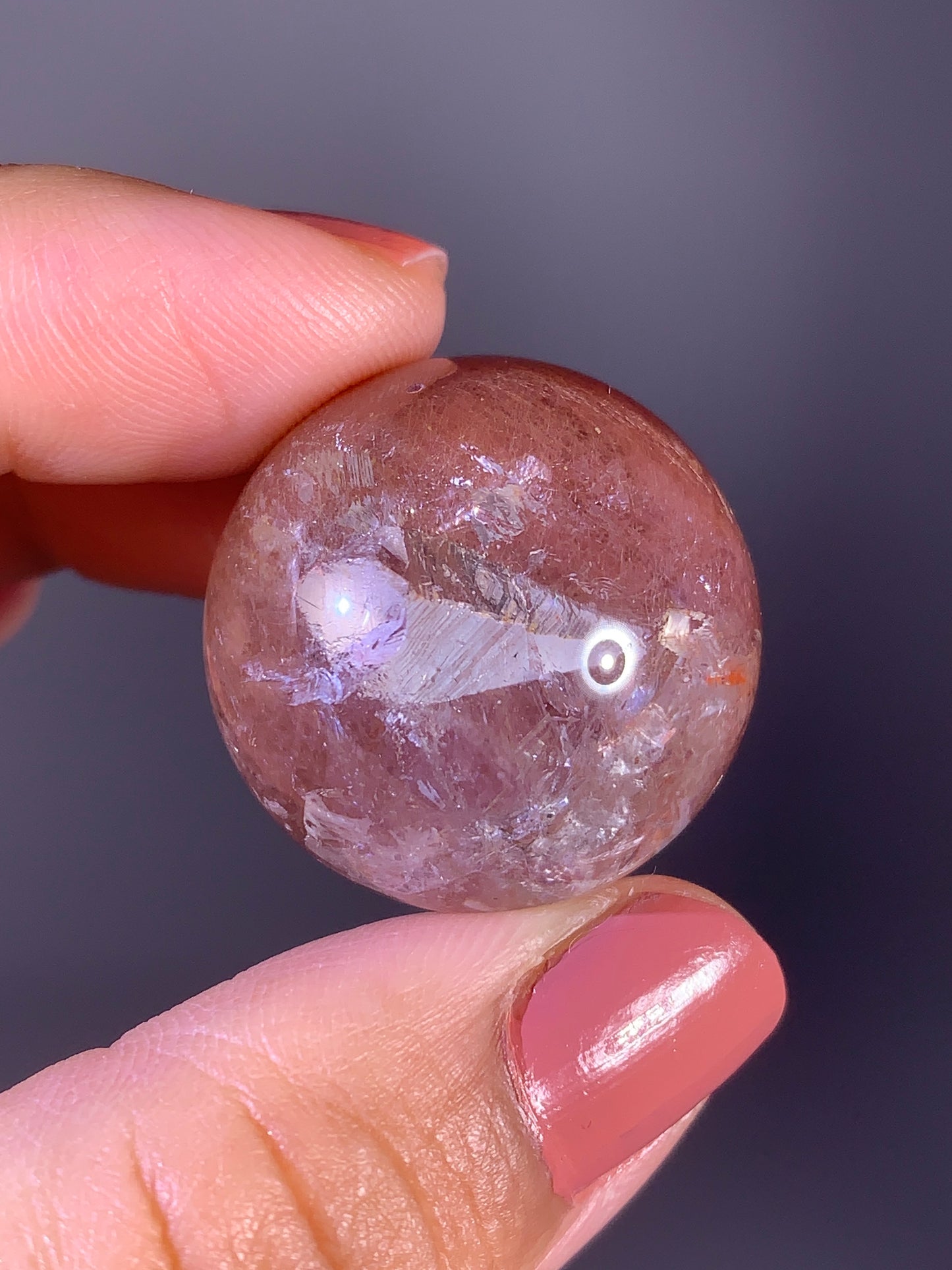 Pink Amphibole & Garden Quartz Sphere with Inner Quartz and Striations from Congo | Collector Crystal
