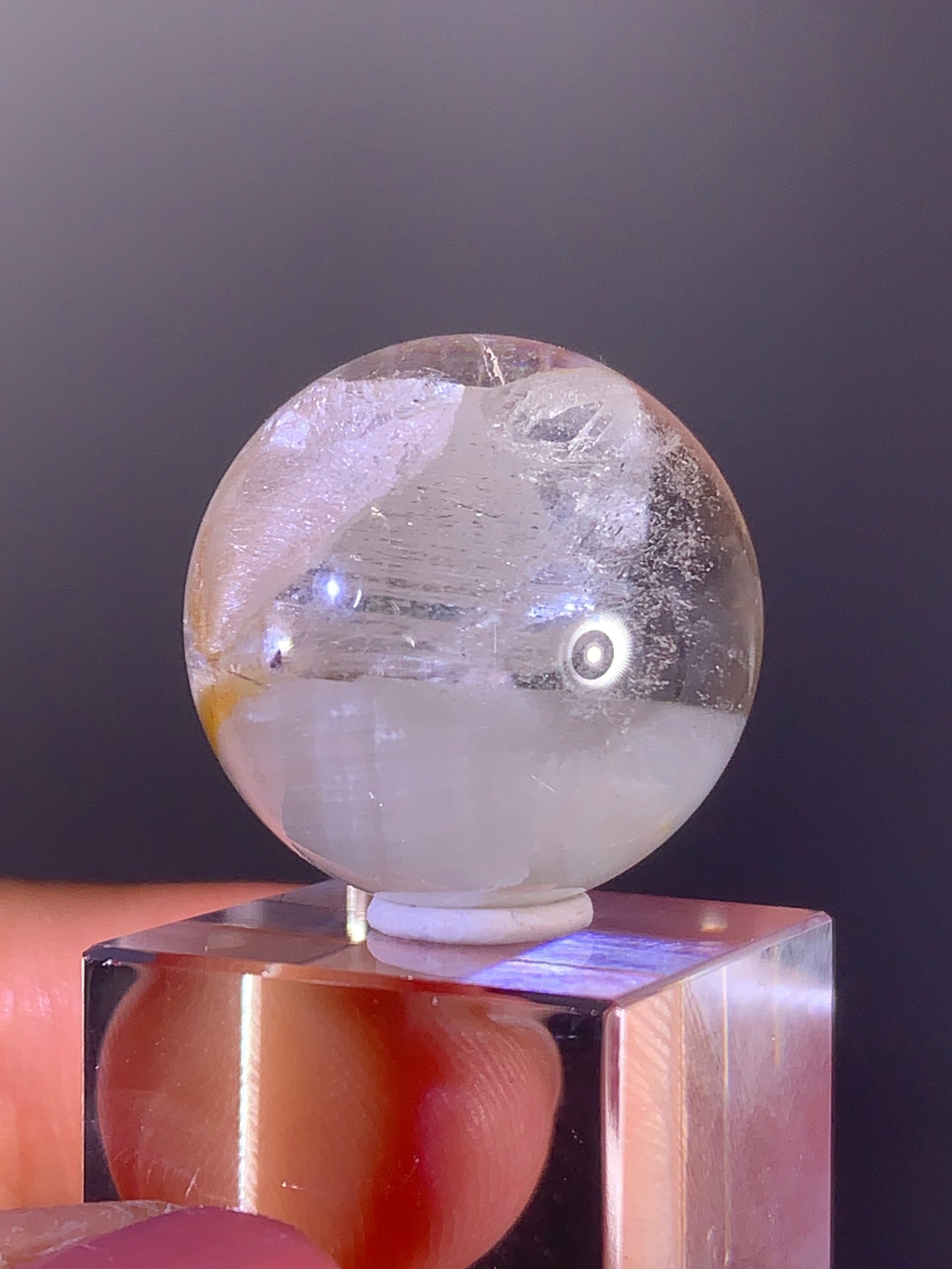 White Garden Quartz Sphere with Inner Quartz and Striations from Zambia | Collector Crystal