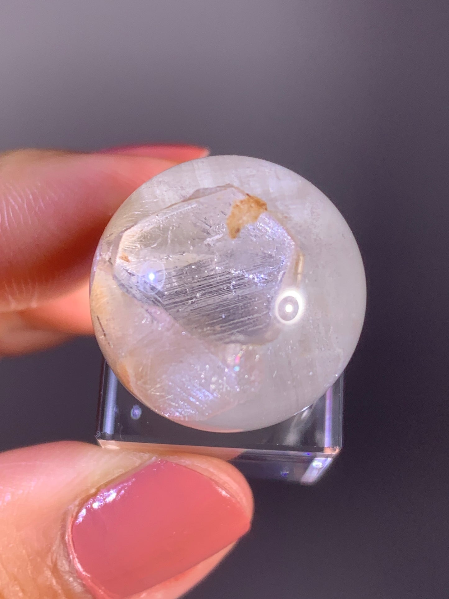 White Garden Quartz Sphere with Inner Quartz and Striations from Zambia | Collector Crystal