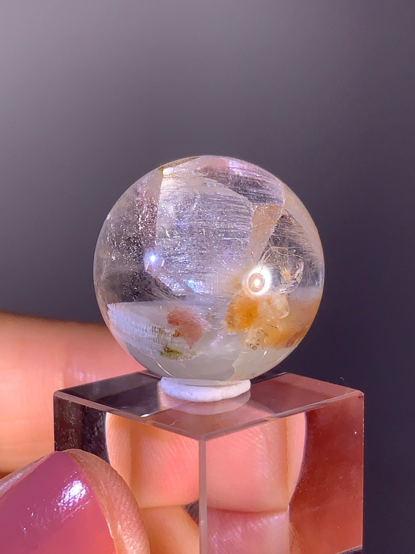 White Garden Quartz Sphere with Inner Quartz and Striations from Zambia | Collector Crystal