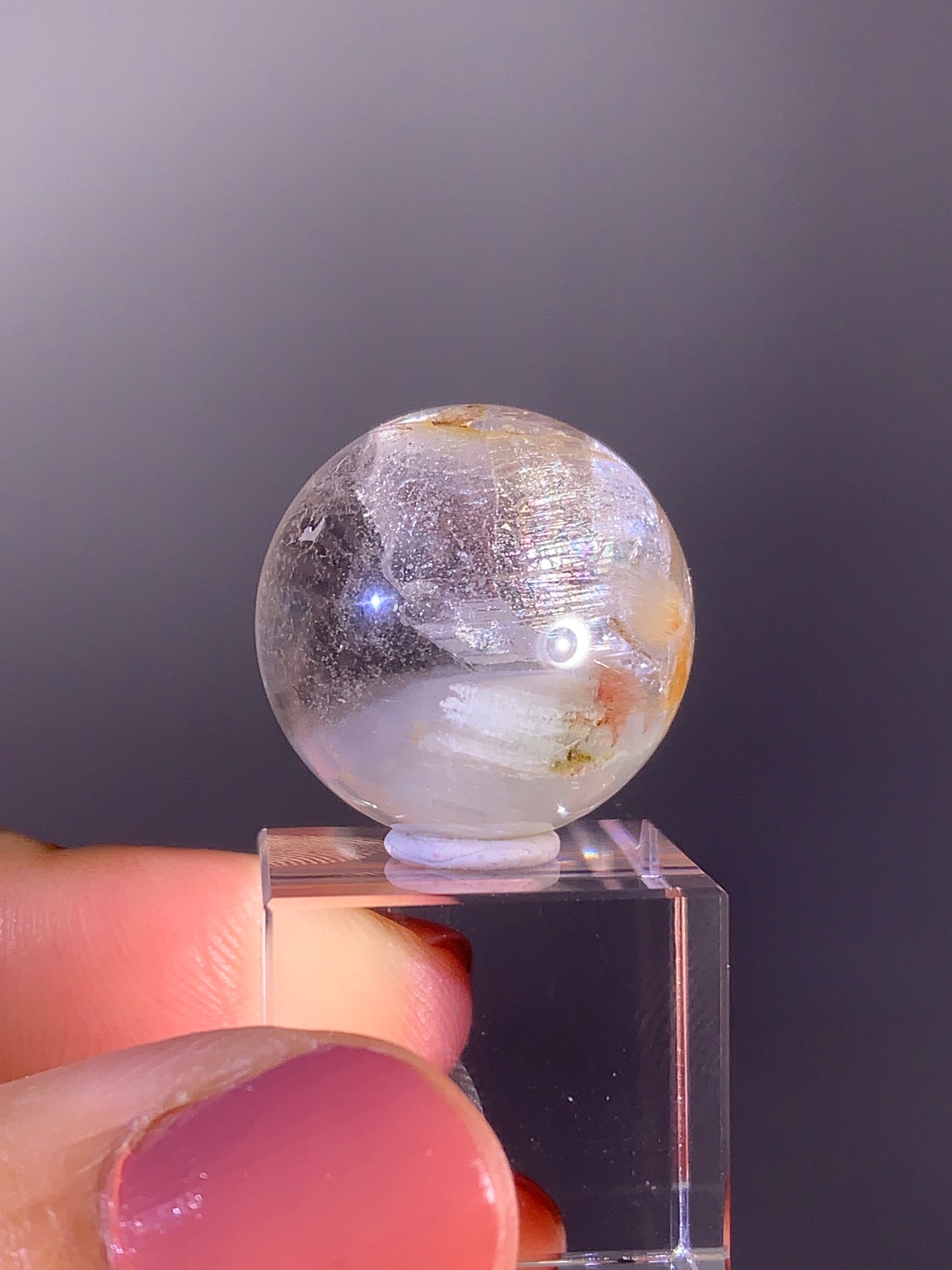 White Garden Quartz Sphere with Inner Quartz and Striations from Zambia | Collector Crystal