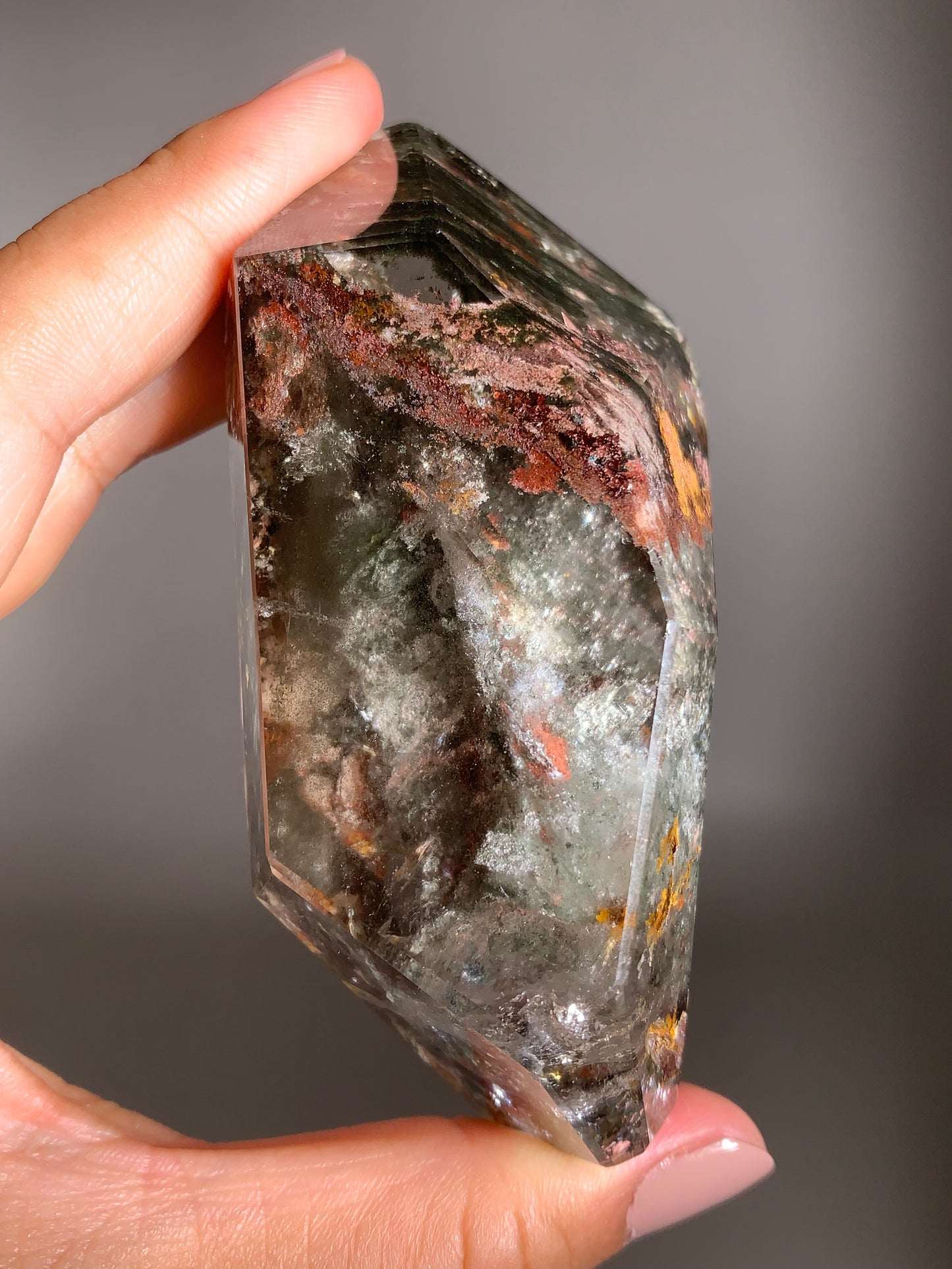 Large Scenic Colorful Garden Quartz With Mica Inclusion Polished Freeform Zambia