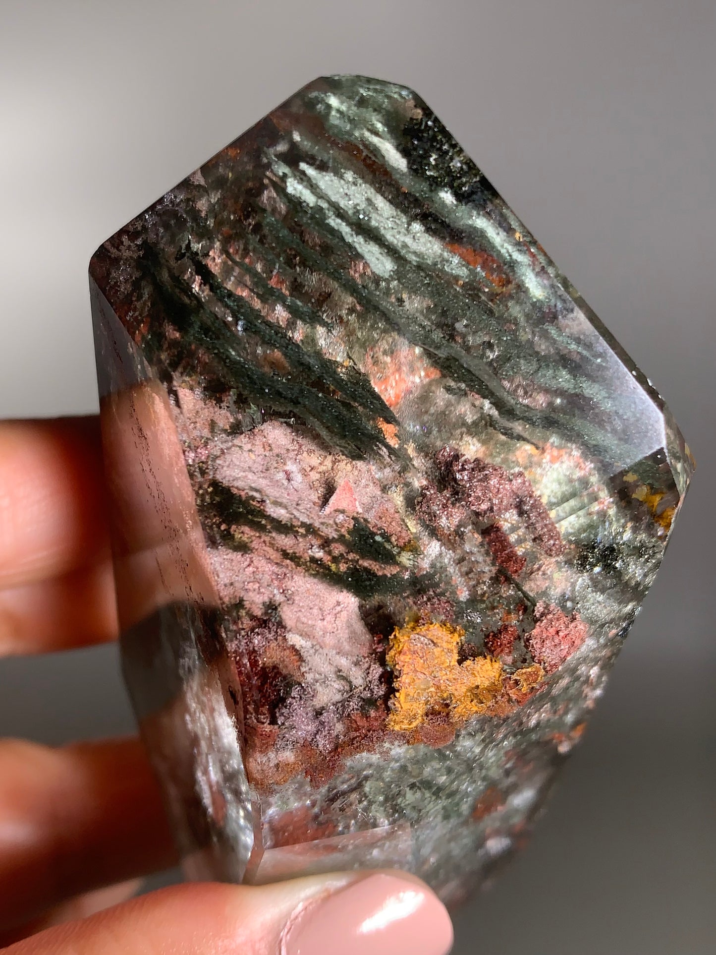 Large Scenic Colorful Garden Quartz With Mica Inclusion Polished Freeform Zambia