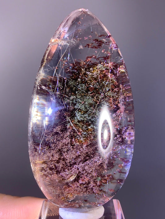 Top-Grade Four Season Garden Quartz with Rutile Polished Teardrop from Brazil